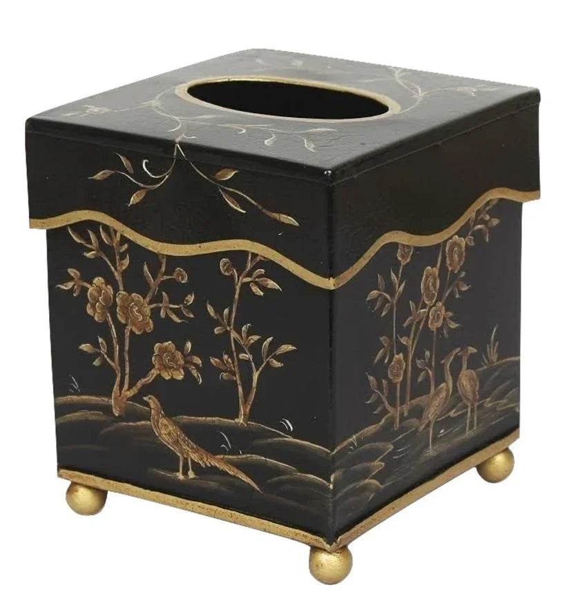 Scalloped Tissue Holder in Black and Gold - The Mayfair Hall