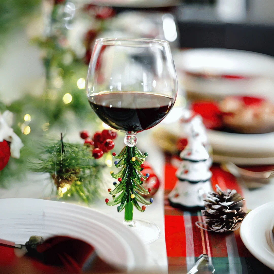 Christmas Tree Handblown Wine Glasses