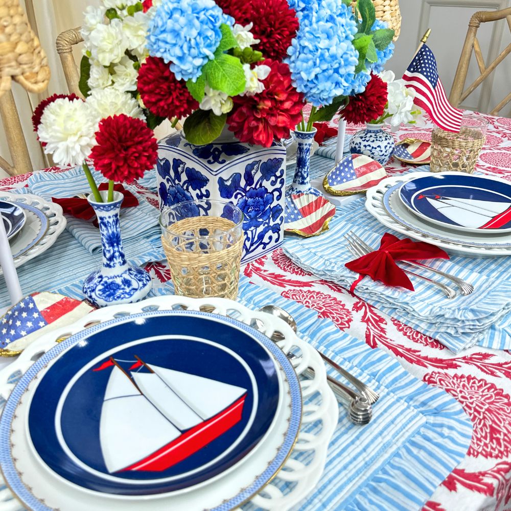 Blue Stripes - Quilted Placemats with Ruffle - Set of 4