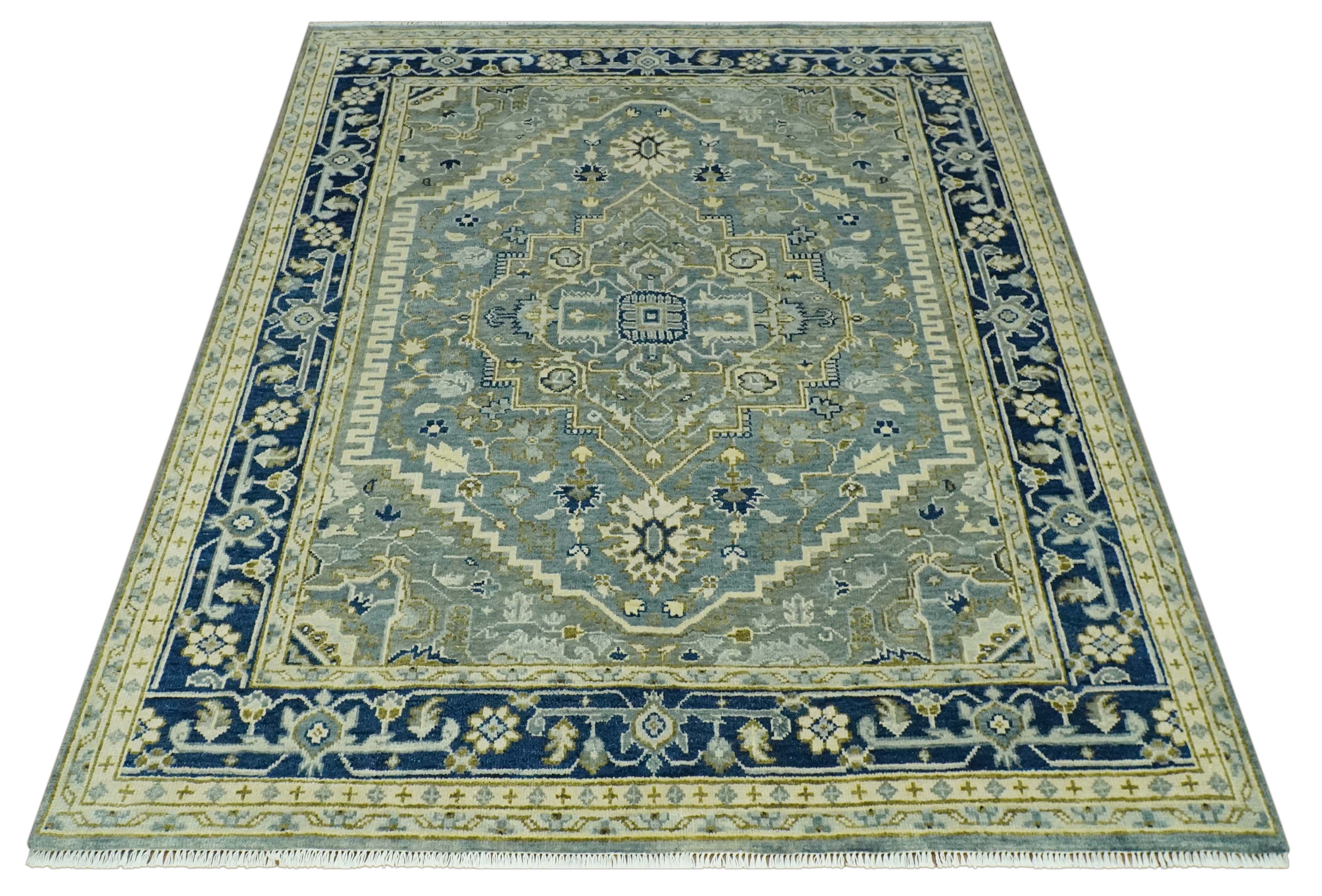 Antique Design Gray, Olive and Blue Traditional Hand Knotted Custom Made Wool Rug
