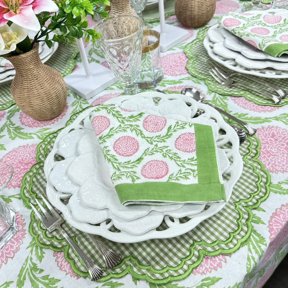 Pink and Green, Flowers & Vines - Napkin (Set of 4)