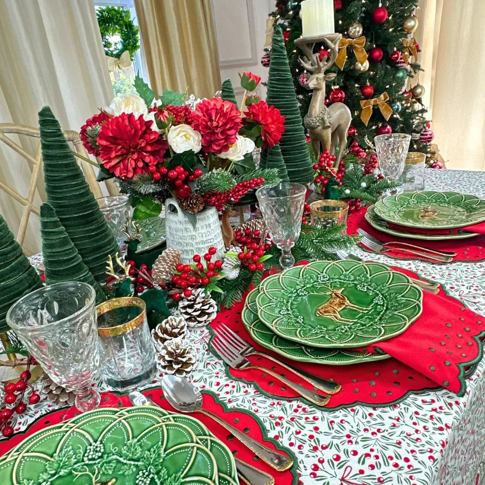 Mistletoe Block Print Tablecloth