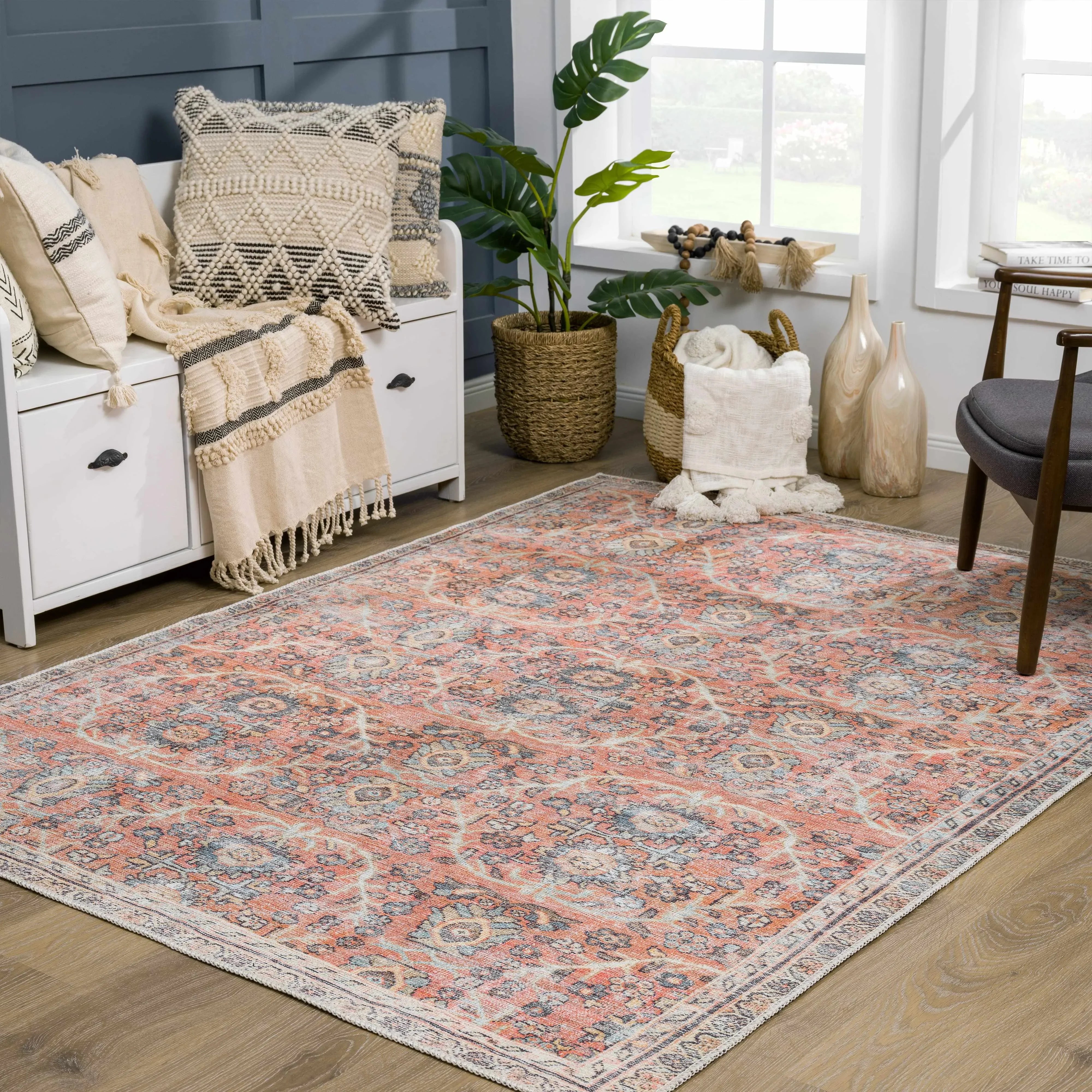 Peach & Blue Washable Area Rug - Clearance - The Mayfair Hall