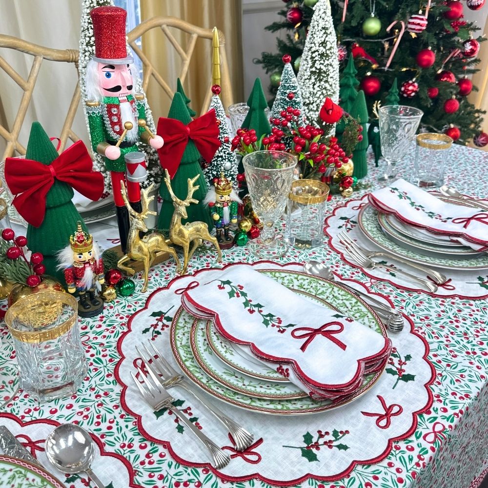 100% Linen - Studio Collection: Holly & Bows - Placemat (Set of 4)