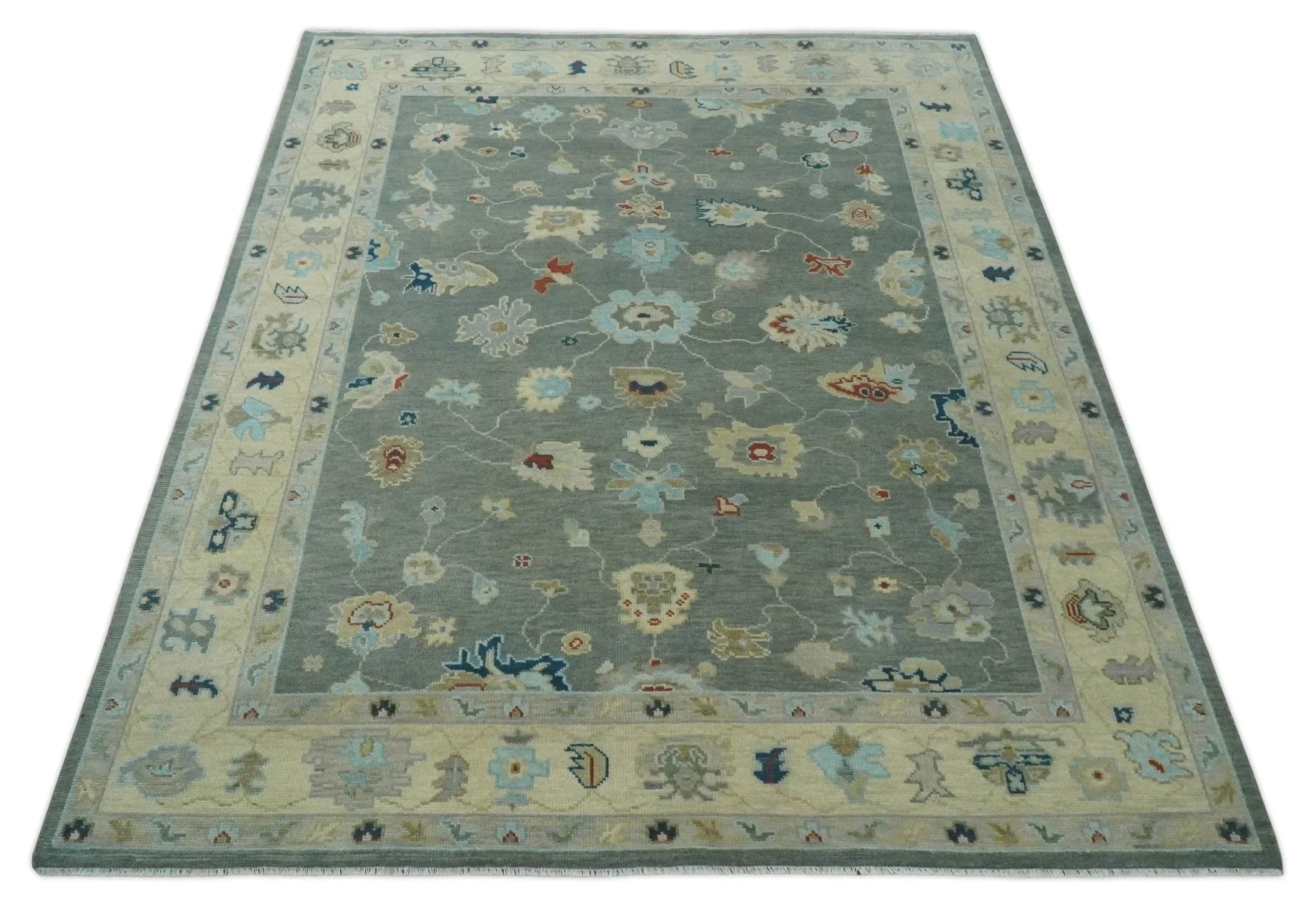 3x5, 4x6, 5x8, 6x9, 8x10 and 9x12 Hand Knotted Oushak Gray and Beige Traditional Antique Persian Wool Area Rug | NT25 - The Rug Decor