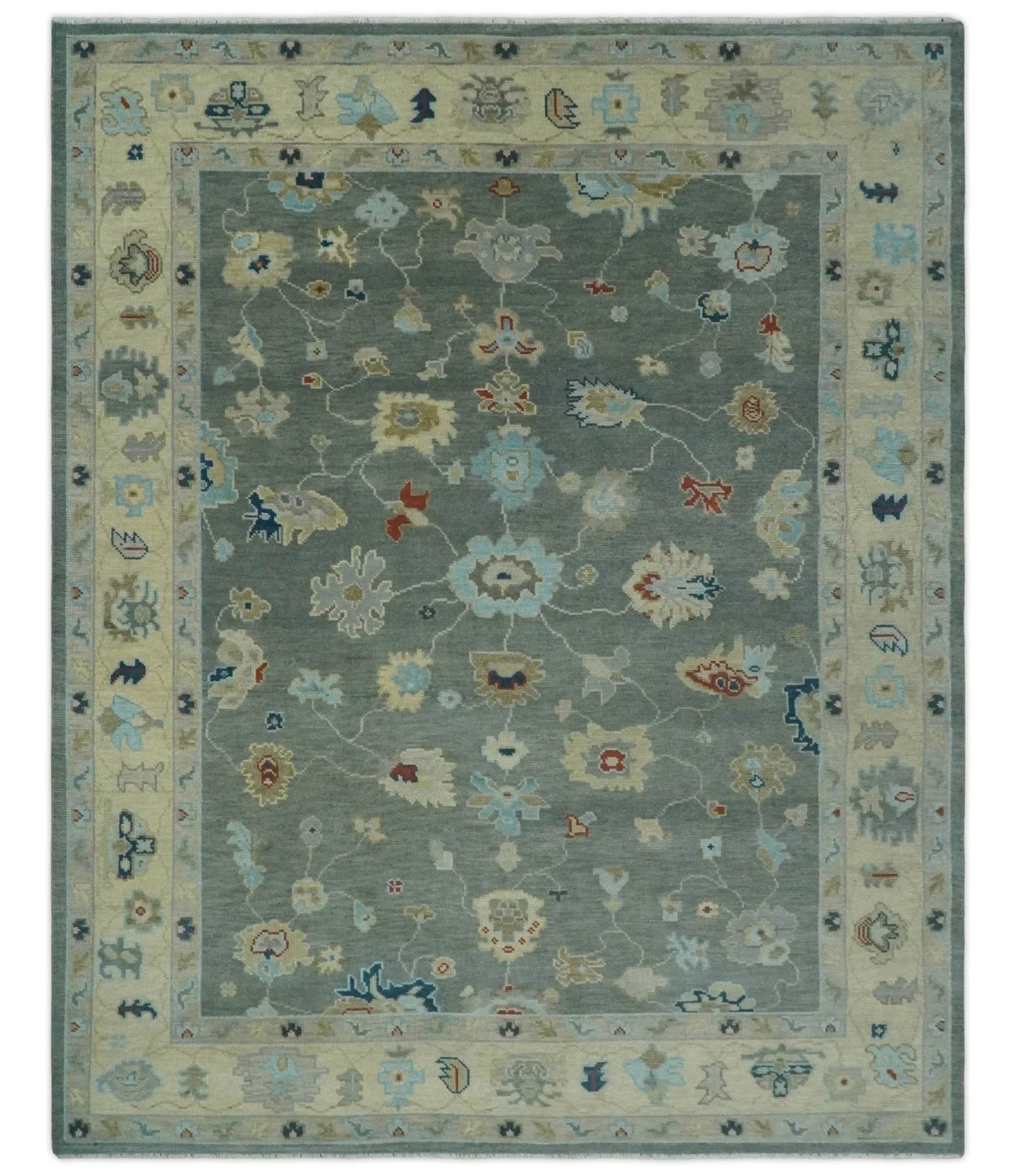 3x5, 4x6, 5x8, 6x9, 8x10 and 9x12 Hand Knotted Oushak Gray and Beige Traditional Antique Persian Wool Area Rug | NT25 - The Rug Decor
