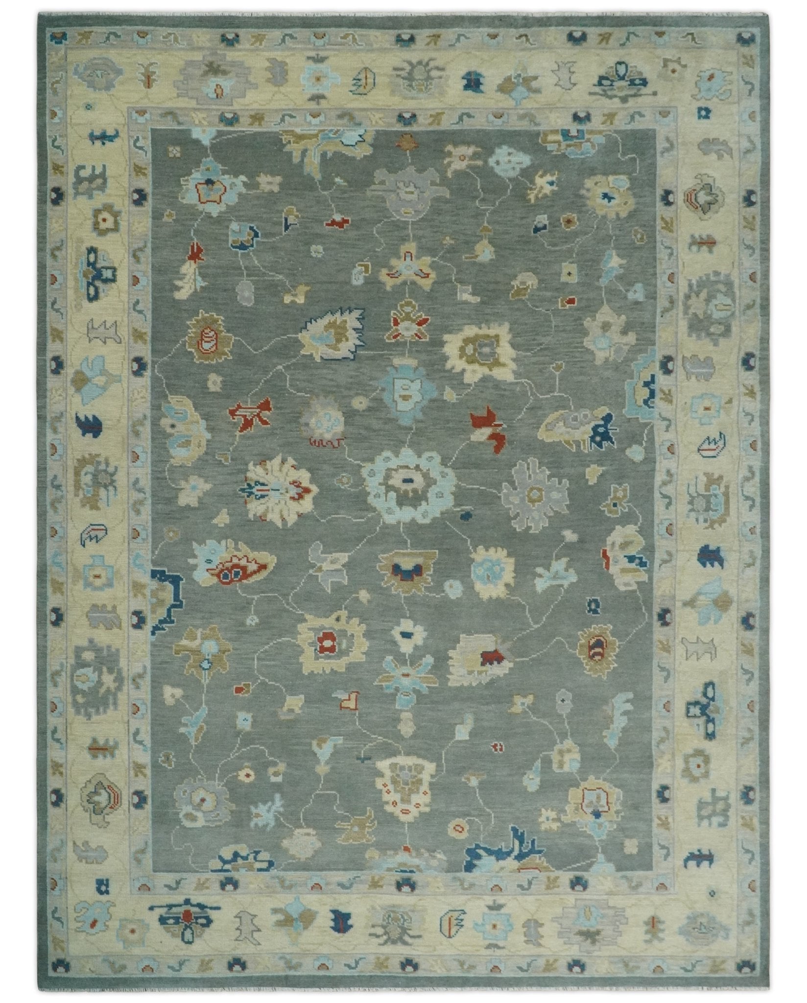3x5, 4x6, 5x8, 6x9, 8x10 and 9x12 Hand Knotted Oushak Gray and Beige Traditional Antique Persian Wool Area Rug | NT25 - The Rug Decor
