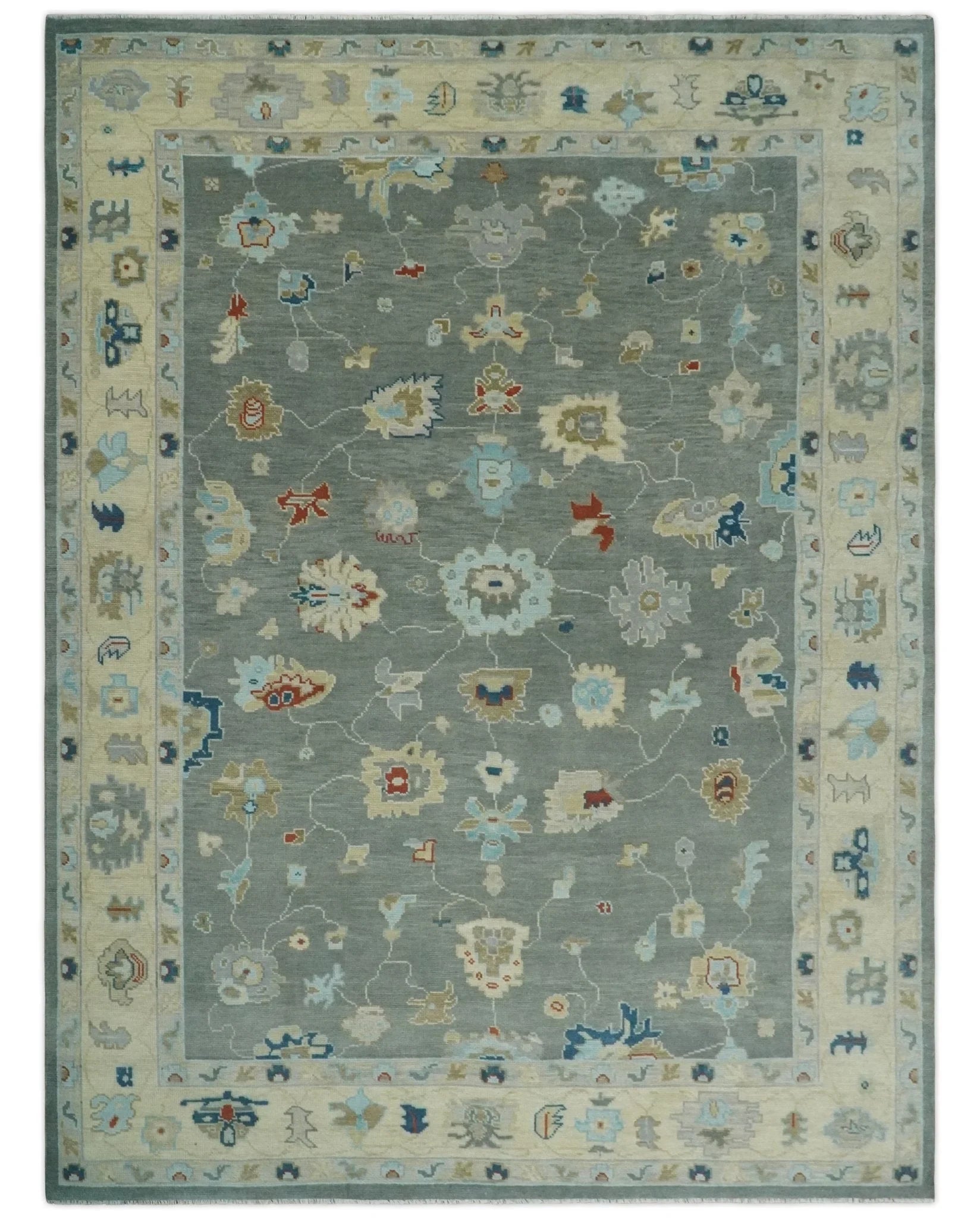 3x5, 4x6, 5x8, 6x9, 8x10 and 9x12 Hand Knotted Oushak Gray and Beige Traditional Antique Persian Wool Area Rug | NT25 - The Rug Decor