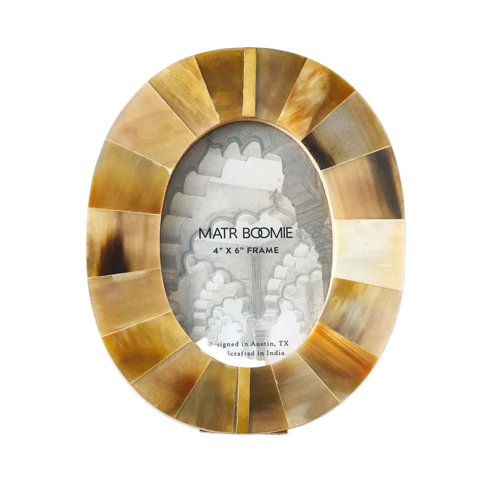 Kachhua Oval Horn & Brass-Inlay Picture Frame by Matr Boomie — 4 × 6 in