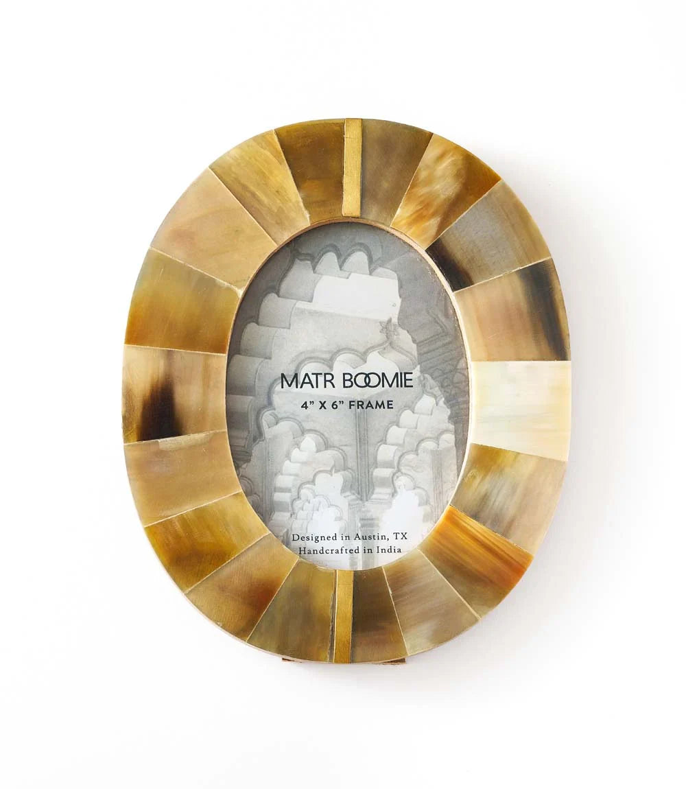 Kachhua Horn, Brass Inlay Oval Picture Frame (4x6)