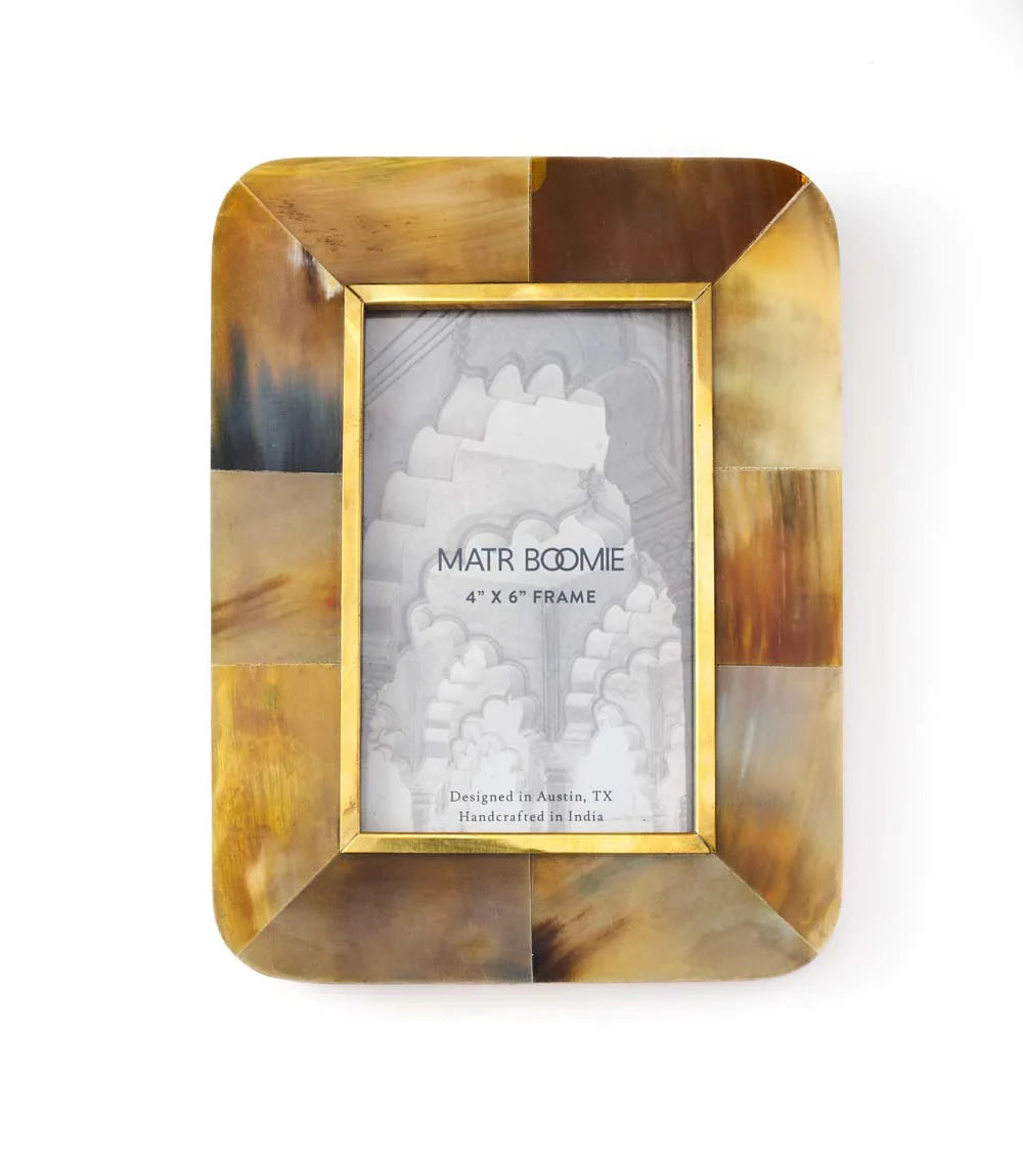 Kachhua Horn and Brass Inlay Rounded Picture Frame (4x6)