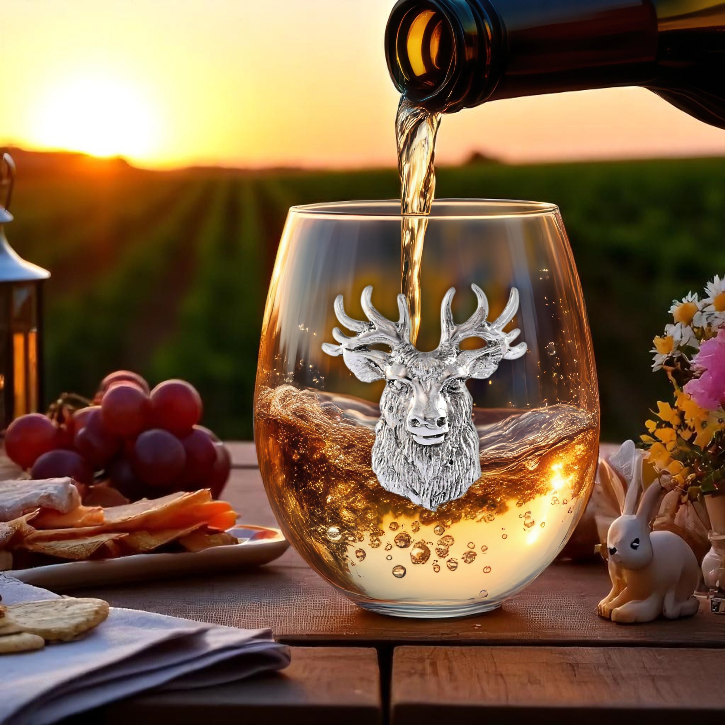 Elk Head Stemless Wine Glasses - Set of 4