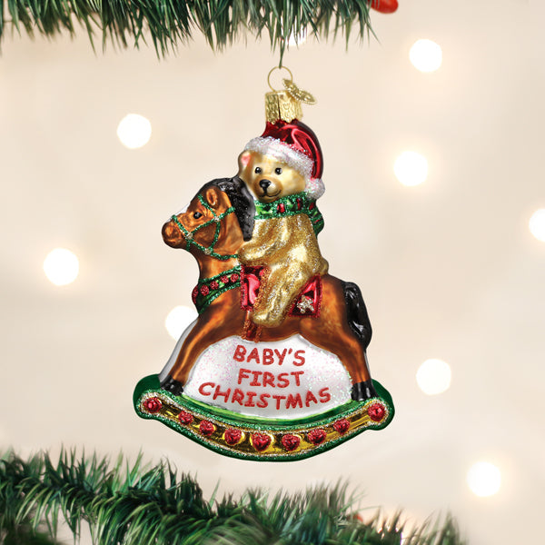 Rocking Horse Teddy Blown Glass Christmas Ornament by Old World Christmas
