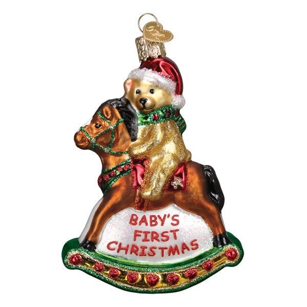Rocking Horse Teddy Blown Glass Christmas Ornament by Old World Christmas