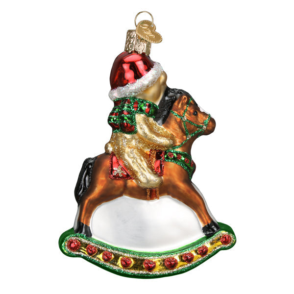 Rocking Horse Teddy Blown Glass Christmas Ornament by Old World Christmas
