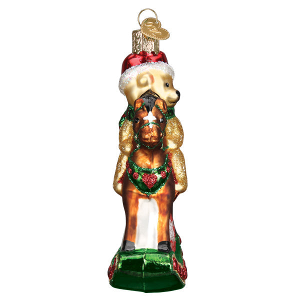 Rocking Horse Teddy Blown Glass Christmas Ornament by Old World Christmas