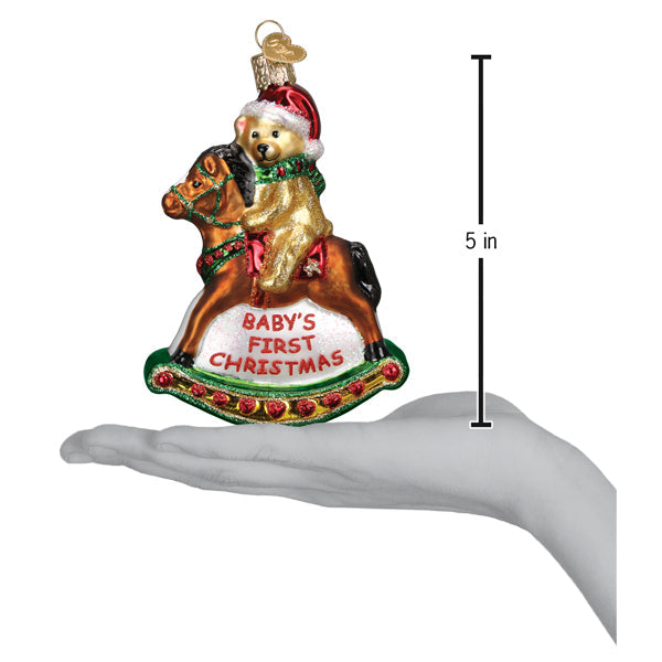 Rocking Horse Teddy Blown Glass Christmas Ornament by Old World Christmas