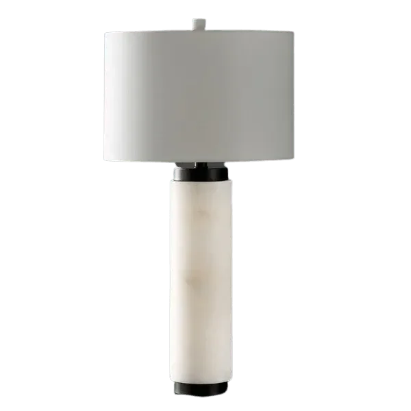 Sydni Alabaster Pillar Table Lamp in White - The Mayfair Hall