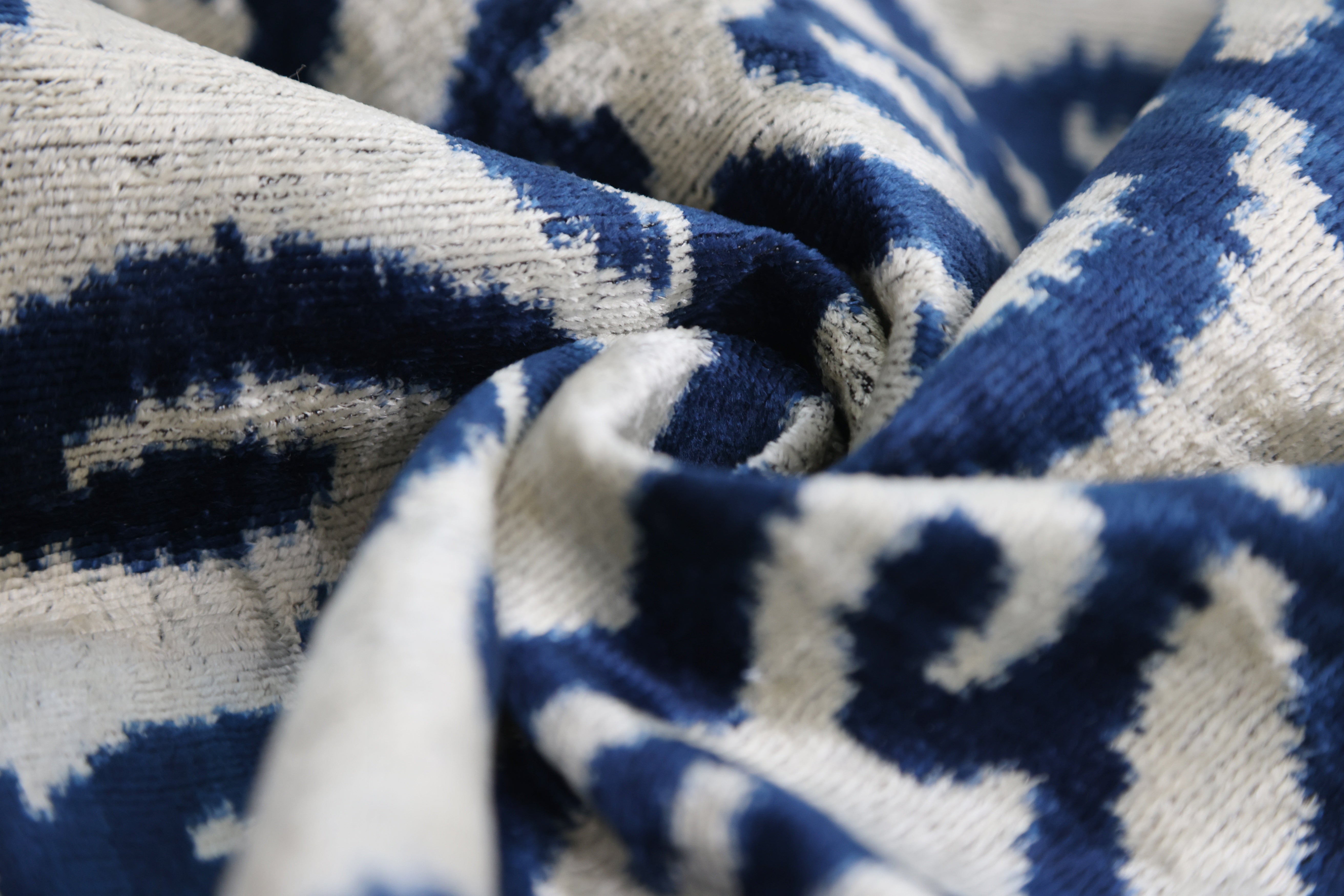 Indigo Ikat Velvet Pillow – Handmade 16x16 Square Accent Cushion