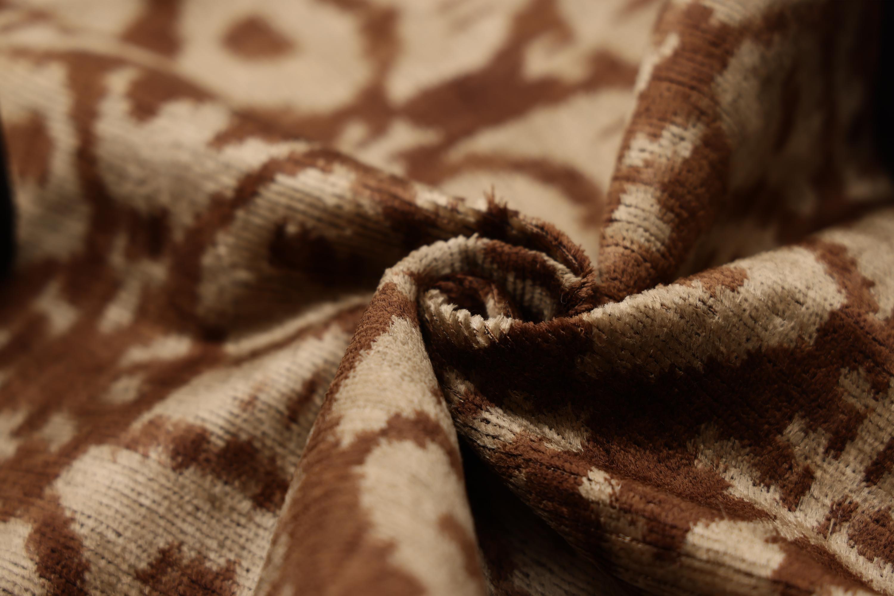 The Cognac & Cream Traditional Ikat Silk Velvet Pillow - 20" x 20"