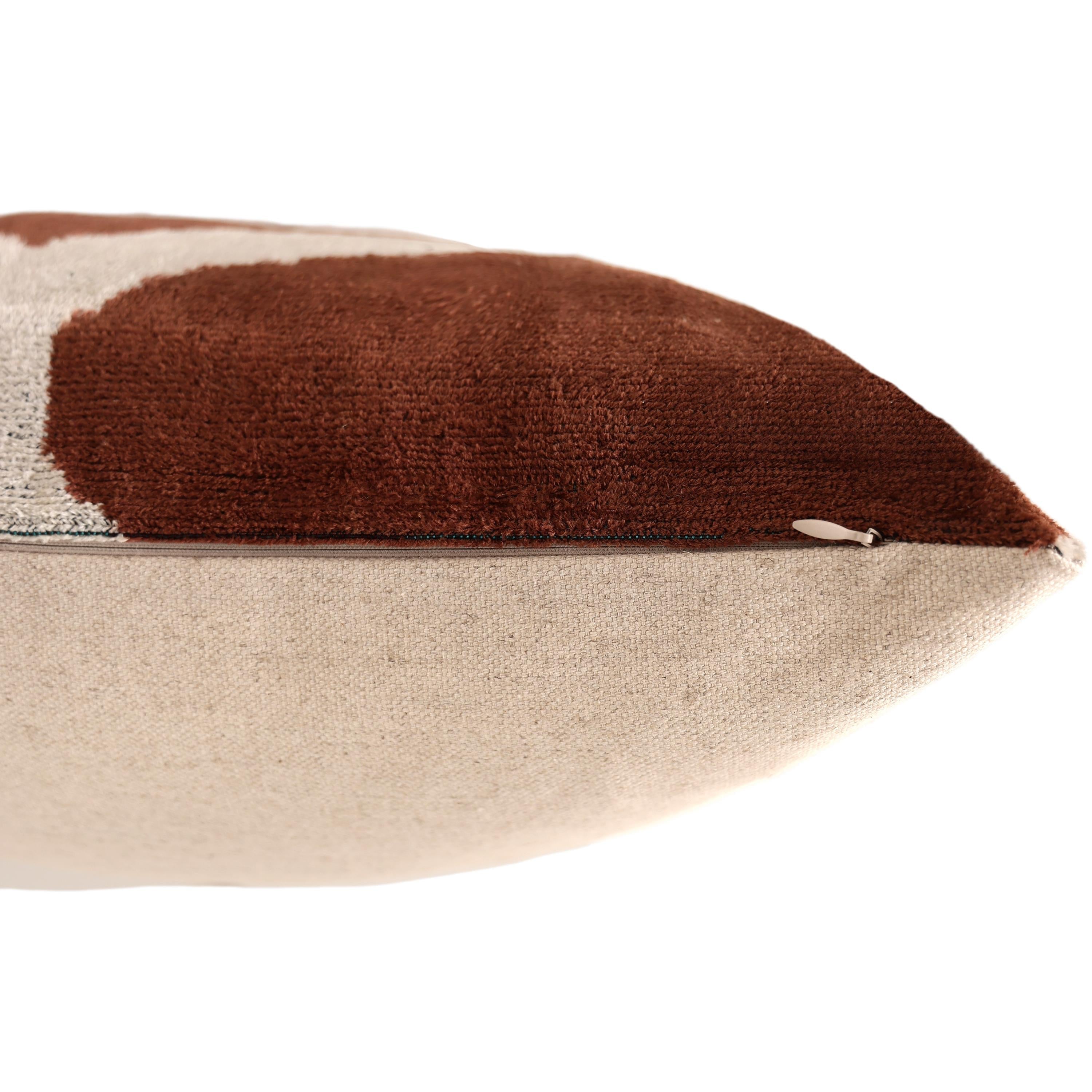 Handmade Brown Silk Velvet Pillow 20x20 – Geometric Modern Designer Cushion