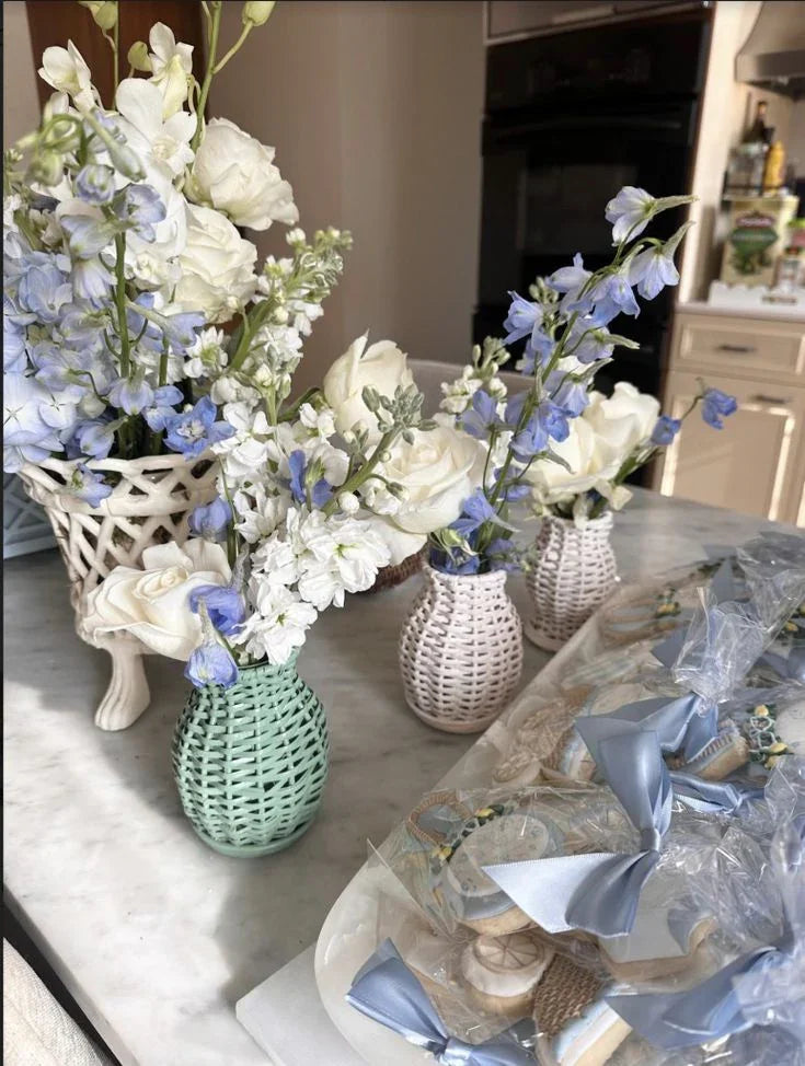 Set of 3 Mini White Wicker Vases - The Mayfair Hall