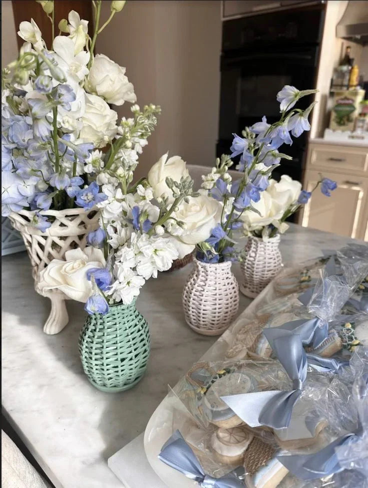 Set of 3 Mini White Wicker Vases - The Mayfair Hall