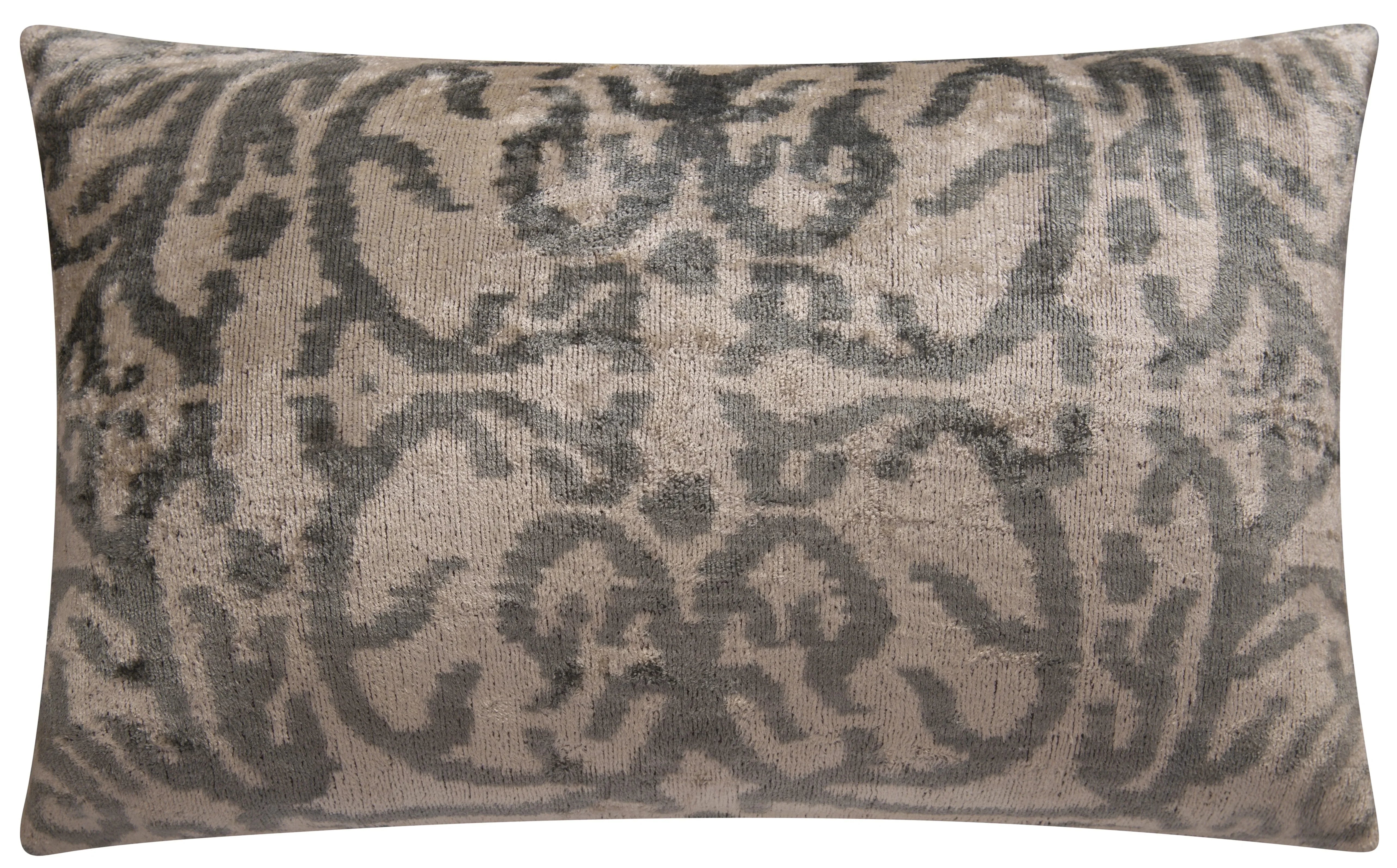 Elegant Handmade Silk Velvet Throw Pillow - 16x24, Taupe and Gray Luxury Cushion with Down Feather Insert - The Mayfair Hall
