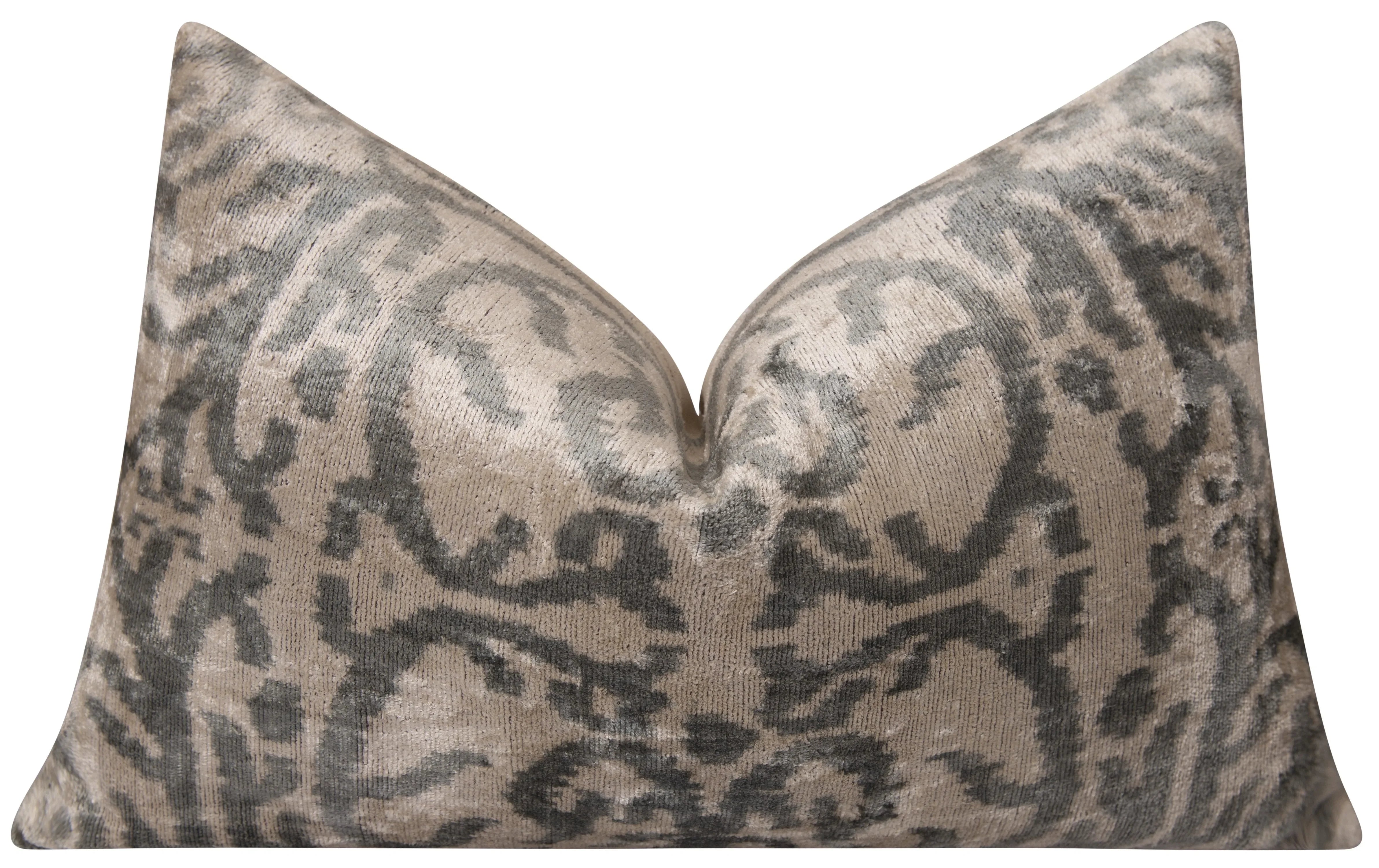 Elegant Handmade Silk Velvet Throw Pillow - 16x24, Taupe and Gray Luxury Cushion with Down Feather Insert - The Mayfair Hall