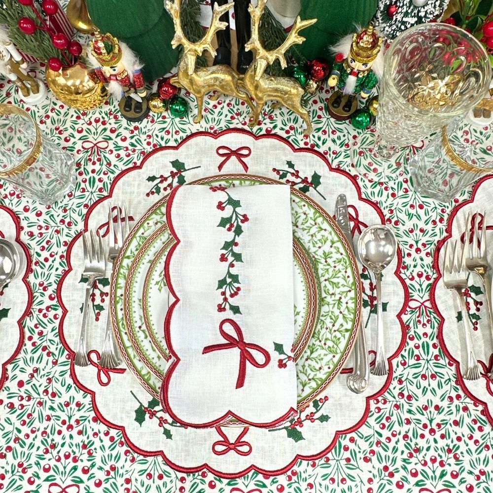 100% Linen - Studio Collection: Holly & Bows - Napkin (Set of 4)