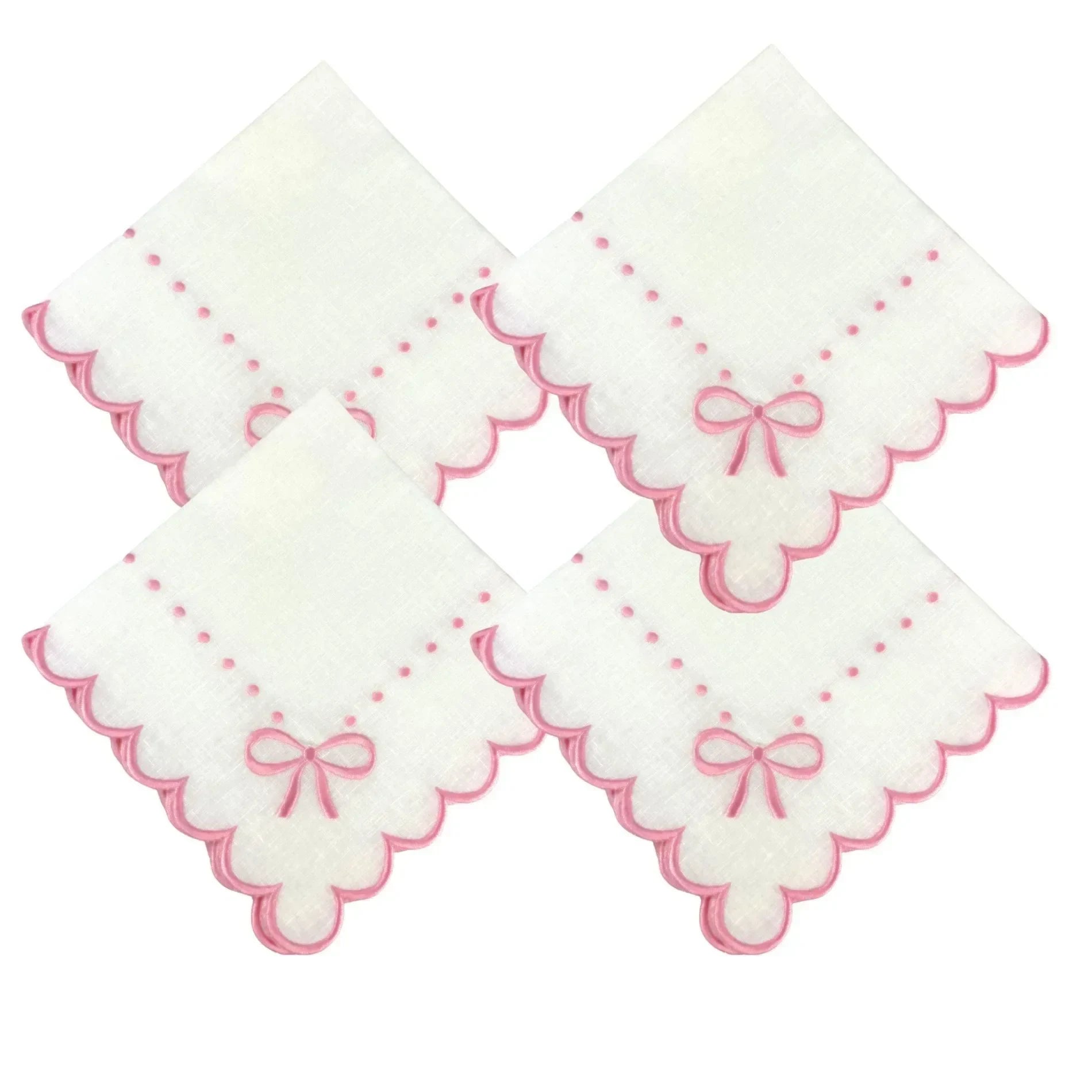 Studio Collection Juliet Bows Linen Napkins White and Pink (Set of 4) - The Mayfair Hall