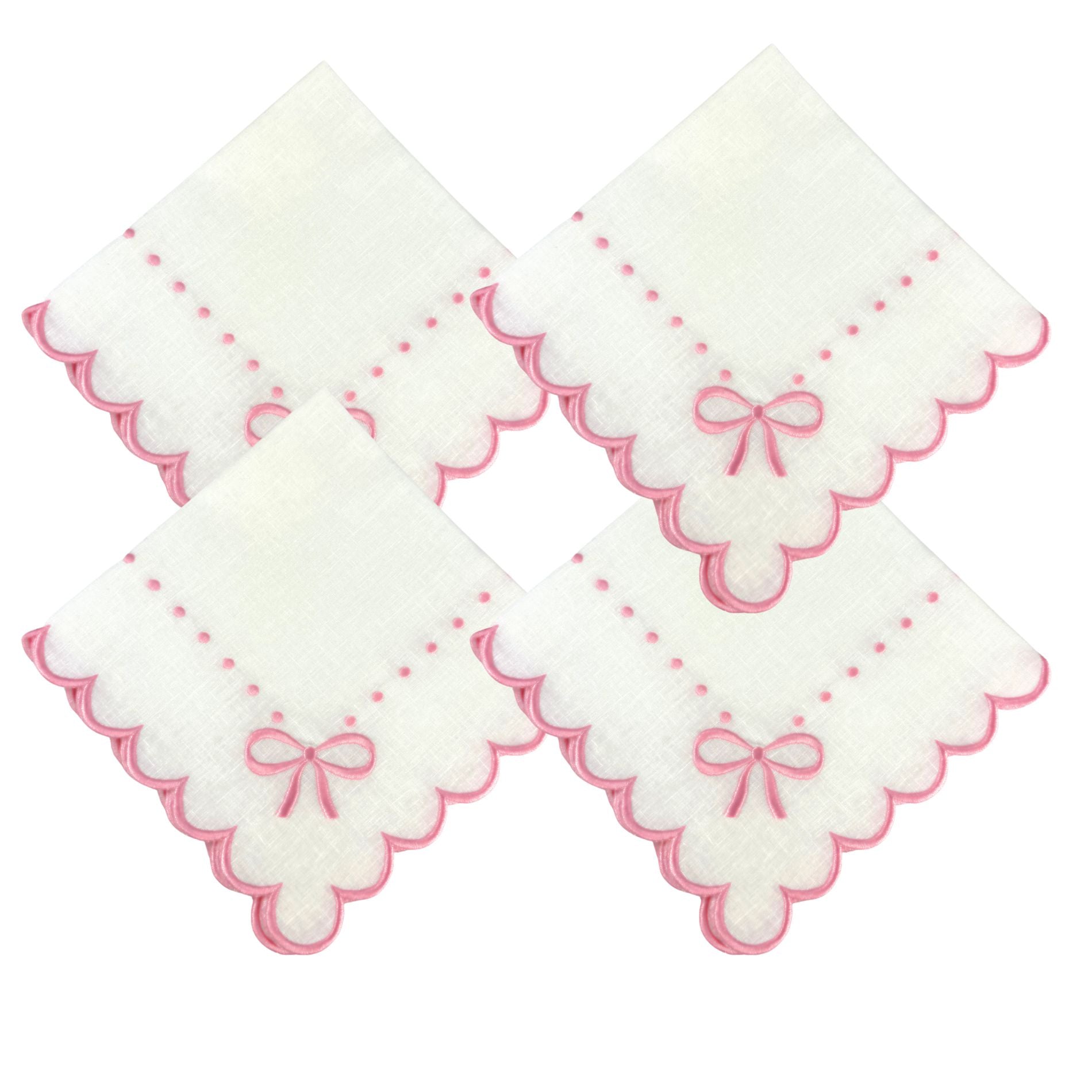 100% Linen - Studio Collection: Juliet Bows Napkins - White/Pink (Set of 4)