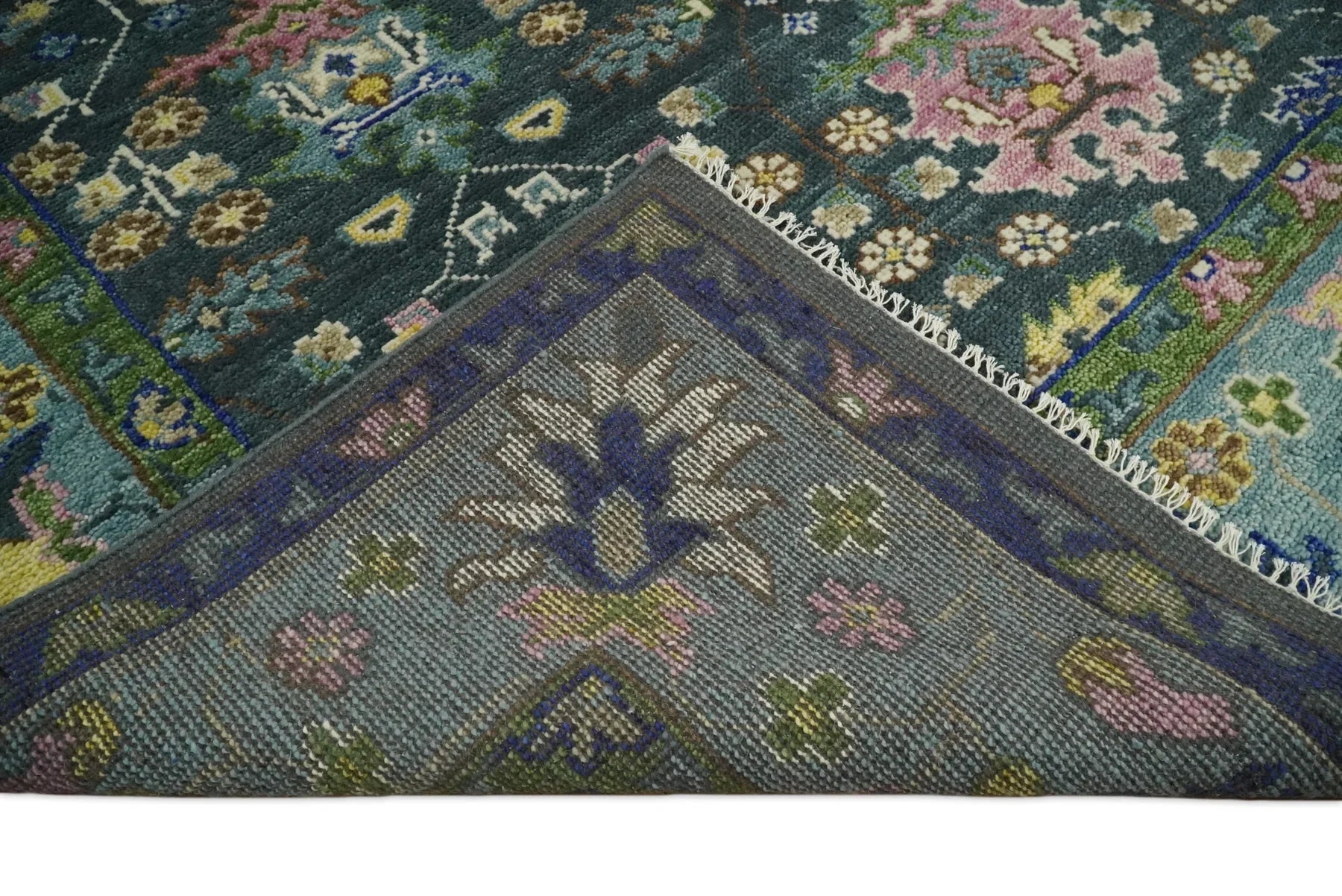 Antique Hand Knotted Green, Moss, and Blue Traditional Turkish Vintage Oushak Custom Made Wool Area Rug