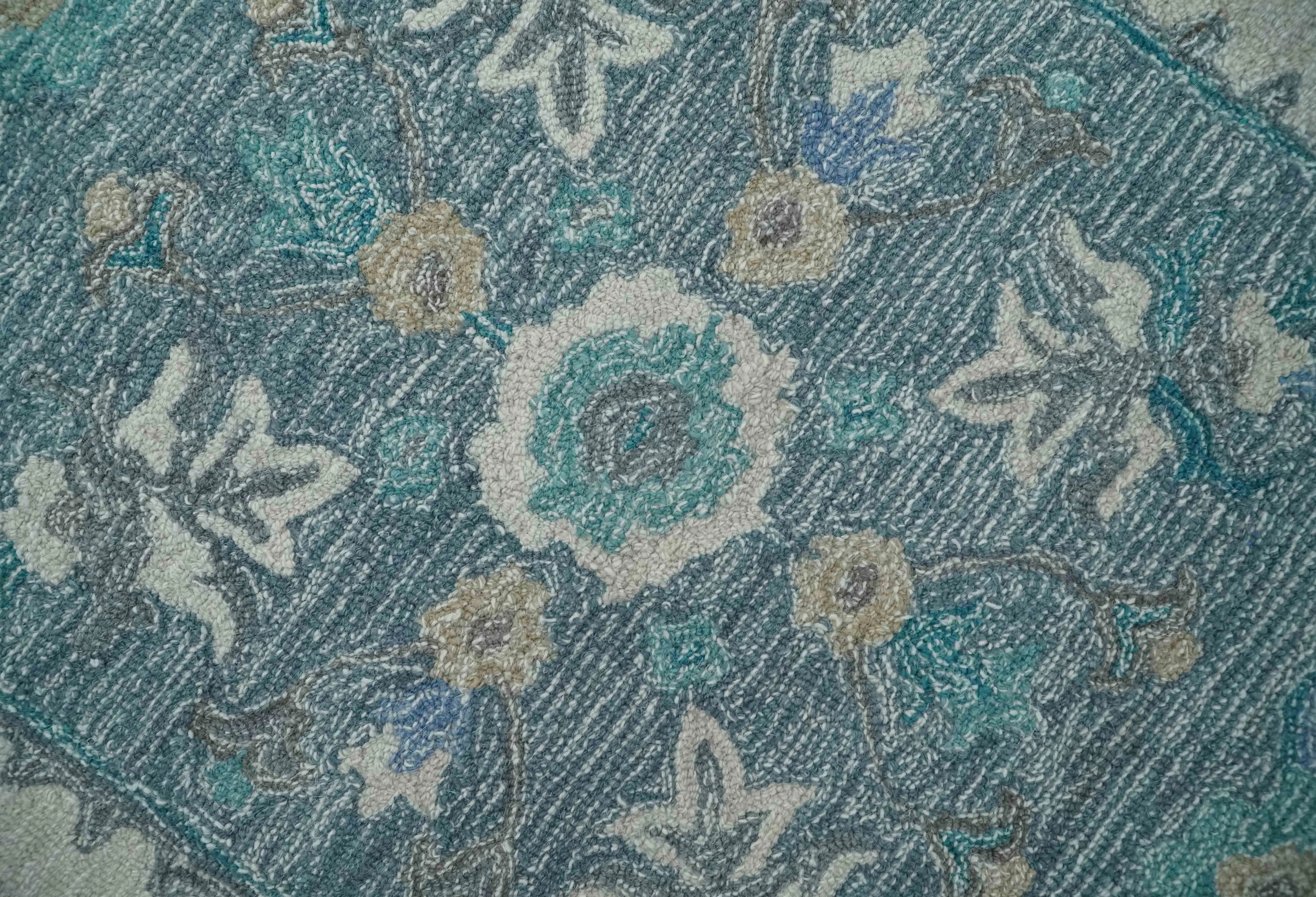 French Design Aubusson Custom Made Ivory and Blue Hand Tufted Wool Area Rug