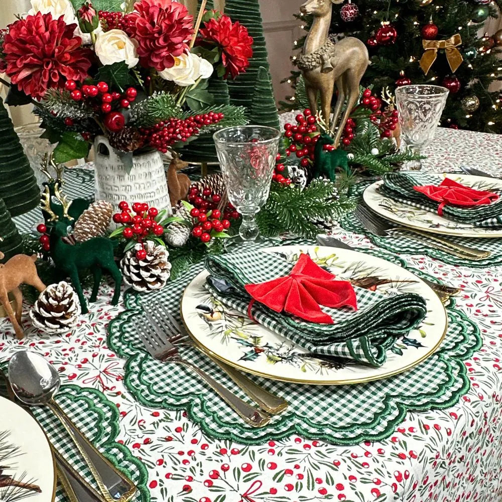 Mistletoe Block Print Tablecloth