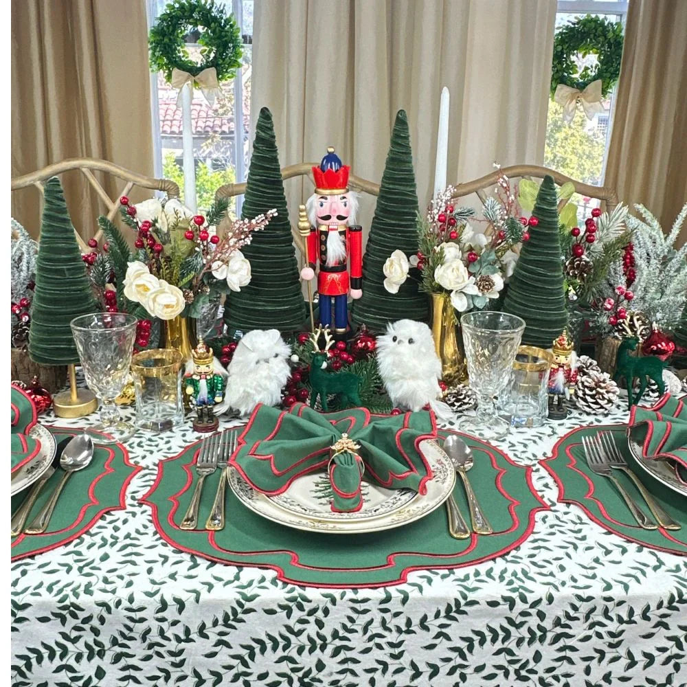 Christmas Belle Green with Red Embroidery Placemats (Set of 4)