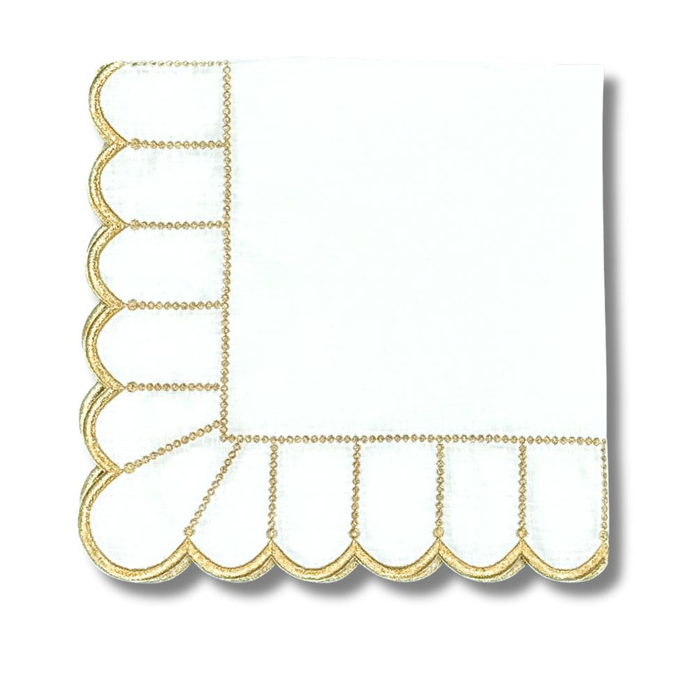 100% Linen - Studio Collection: Pippa Napkin - White/Gold (Set of 4)