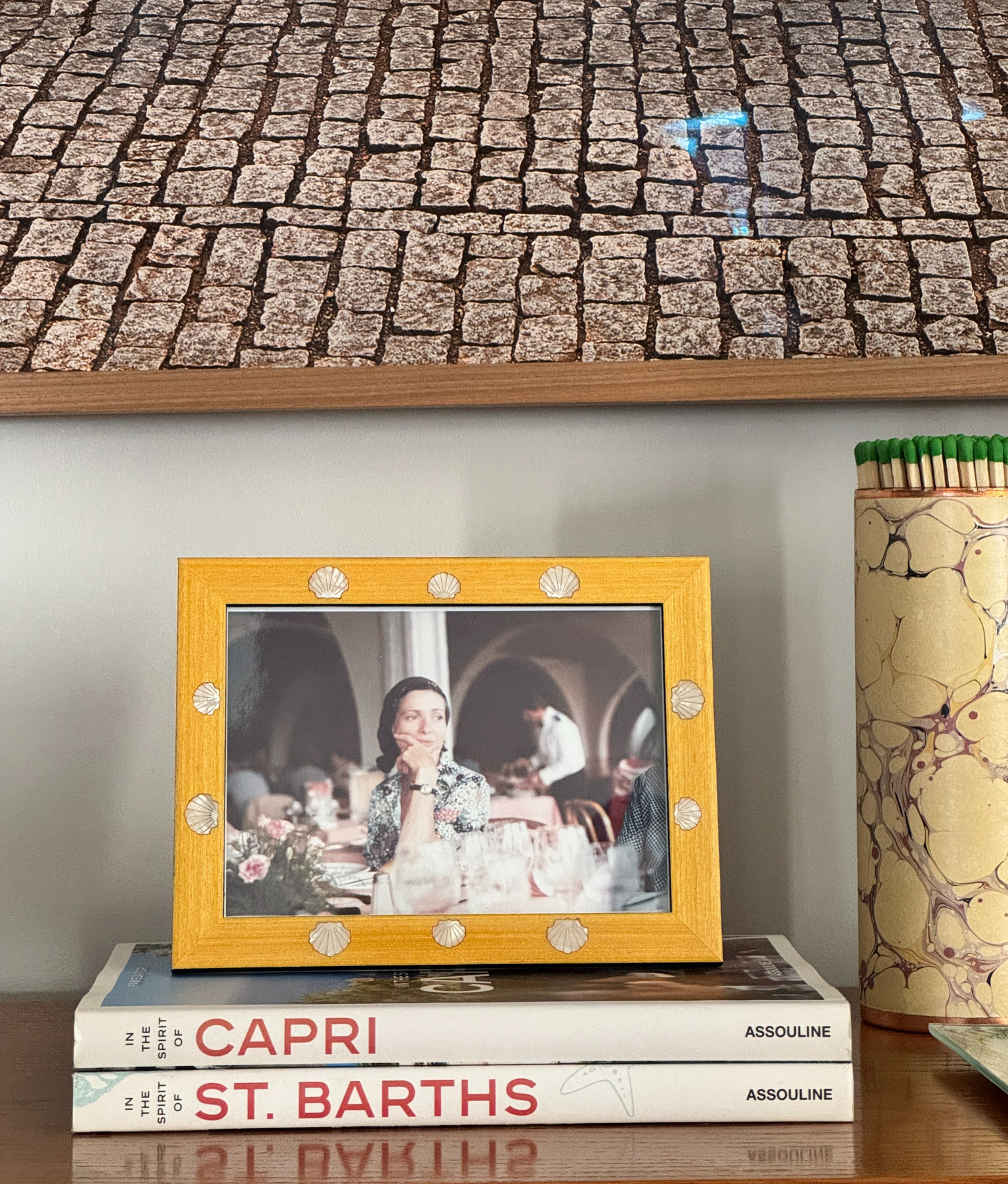 Capri Tulipwood Picture Frame in Natural with Velvet Back and Pearl Design