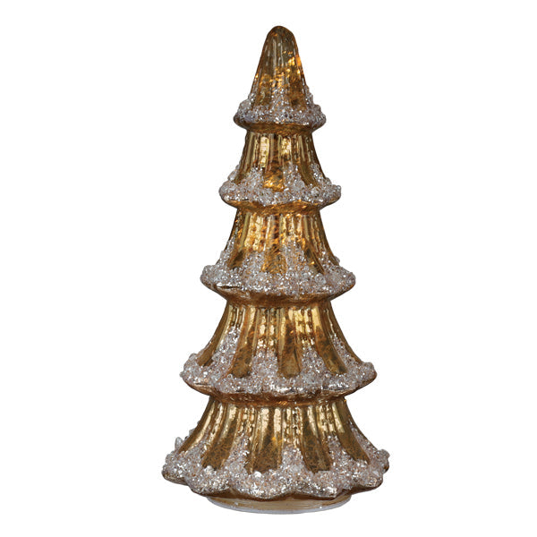 Lit Gold Mercury Glass Tabletop Christmas Tree by Old World Christmas — 12″