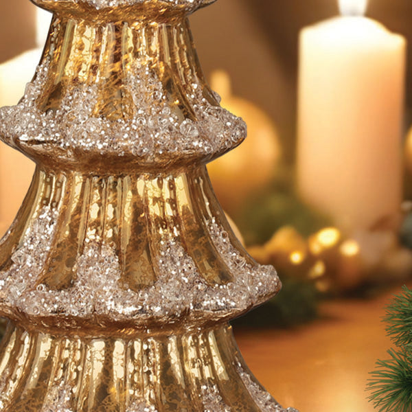 Lit Gold Mercury Glass Tabletop Christmas Tree by Old World Christmas — 12″