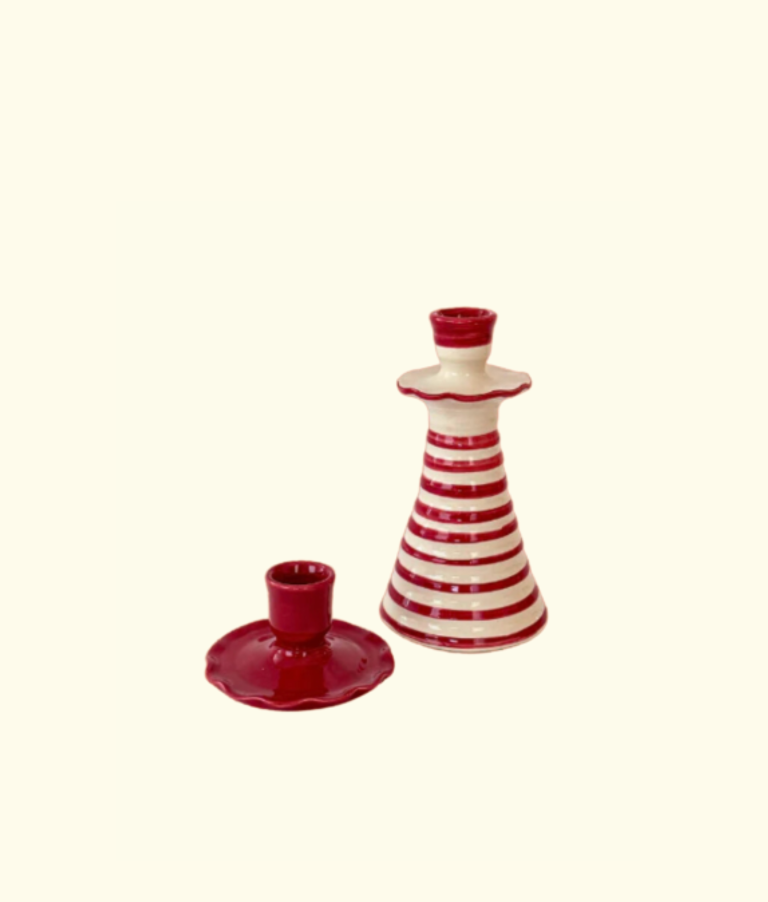 Crimson Red Stripe Ruffle Candleholder