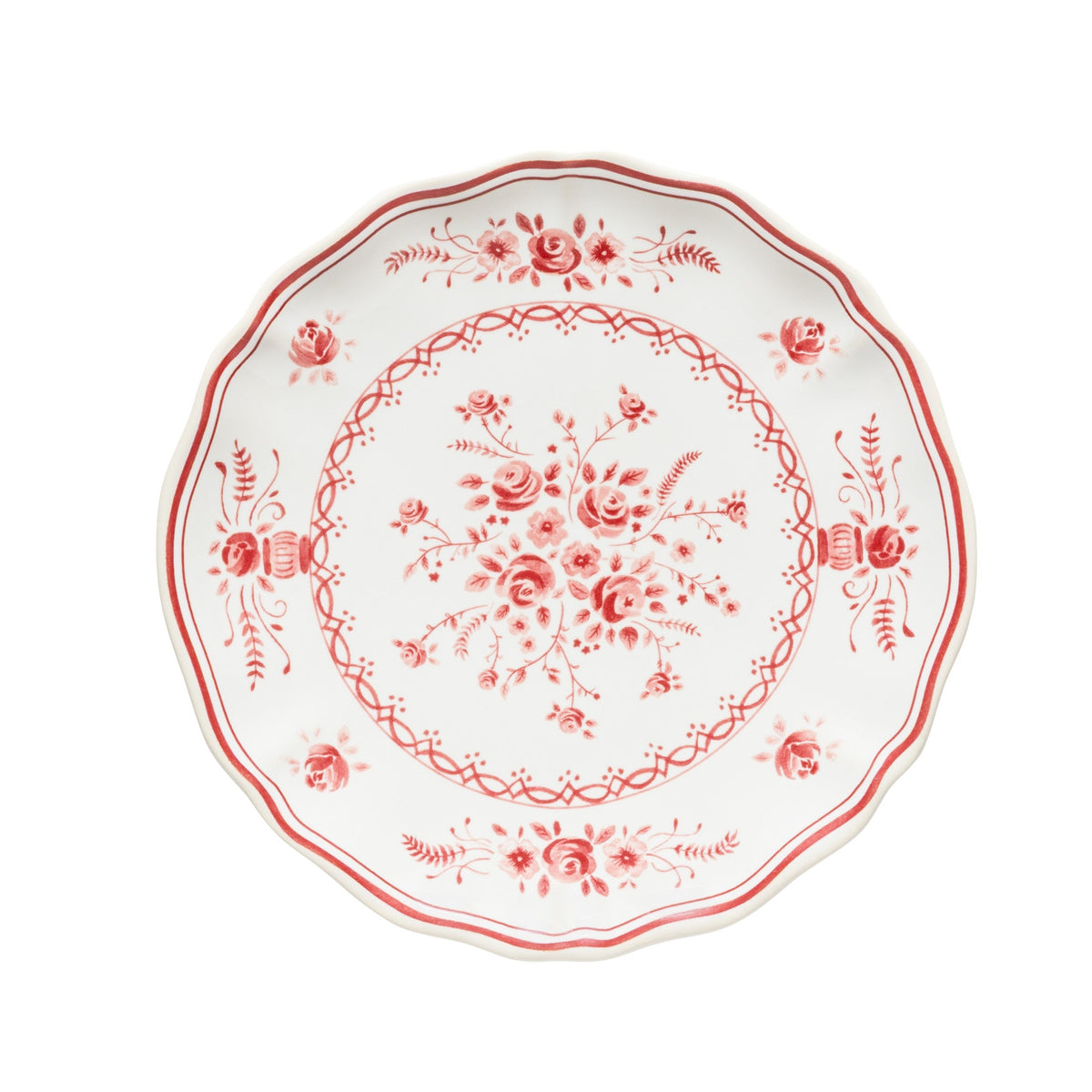 Vila White and Red Floral Stoneware Appetizer Plate — overall form and detail