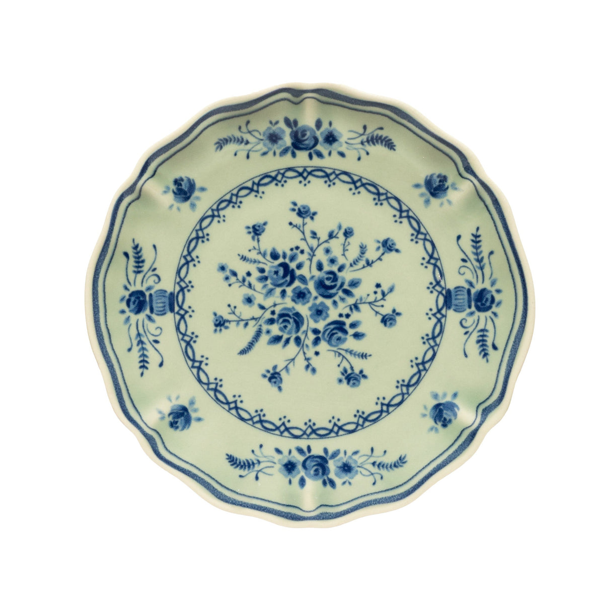 Vila Olive and Blue Floral Stoneware Appetizer Plate — overall form and detail