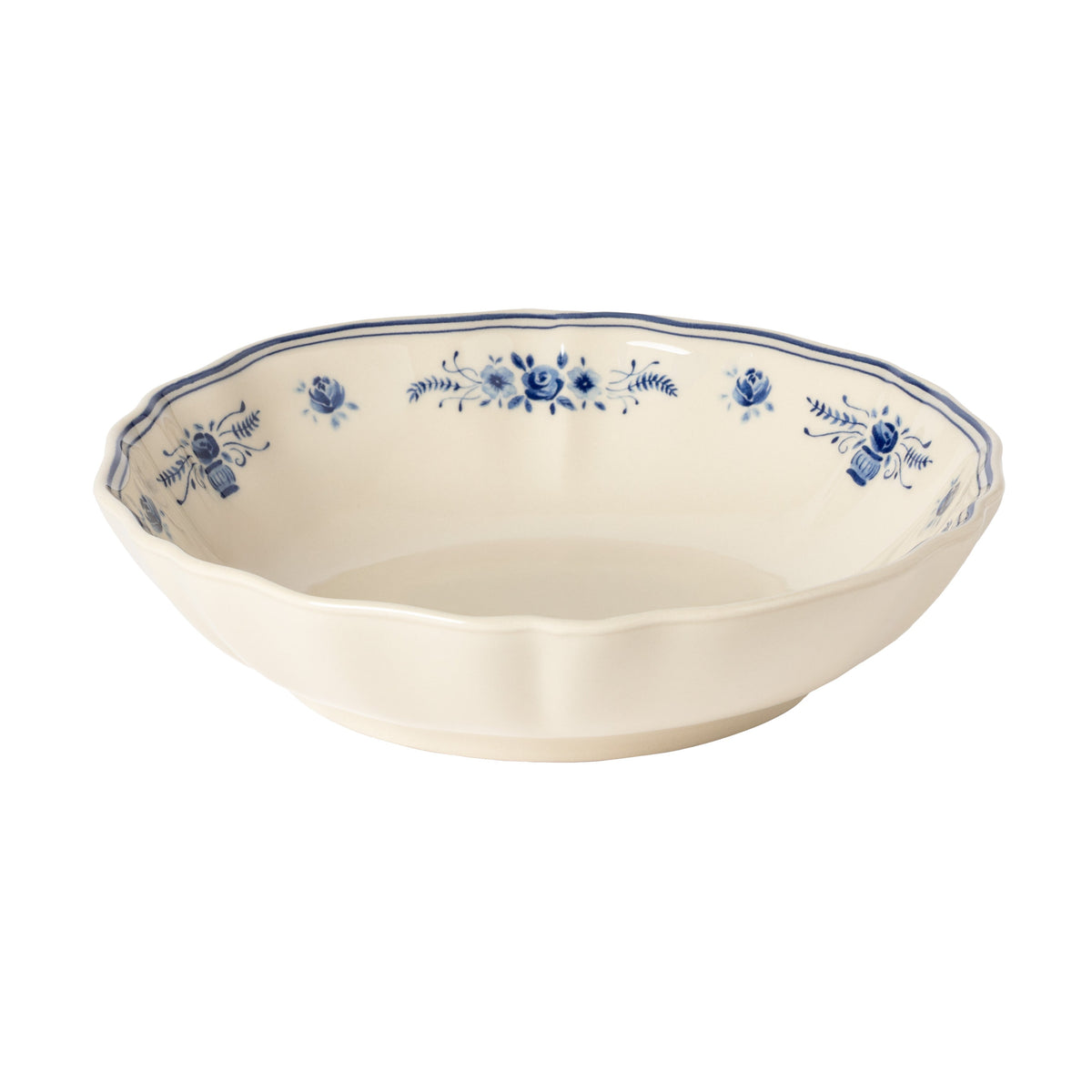 Vila Beige and Blue Floral Stoneware Soup and Pasta Bowl — overall form and detail