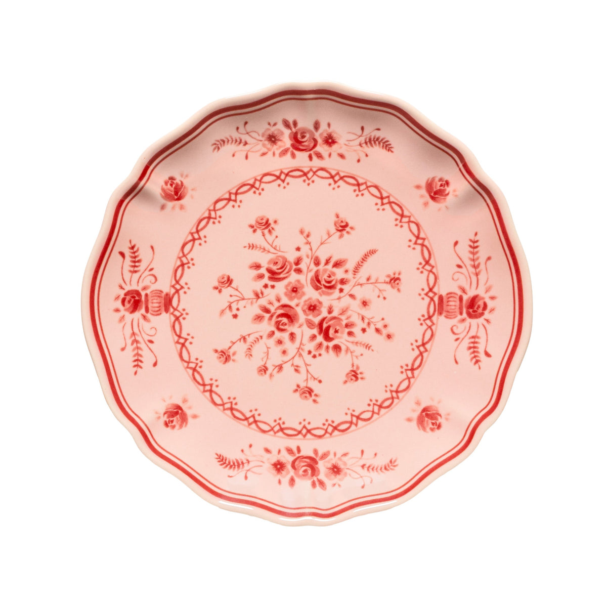 Vila Pink and Red Floral Stoneware Appetizer Plate — overall form and detail