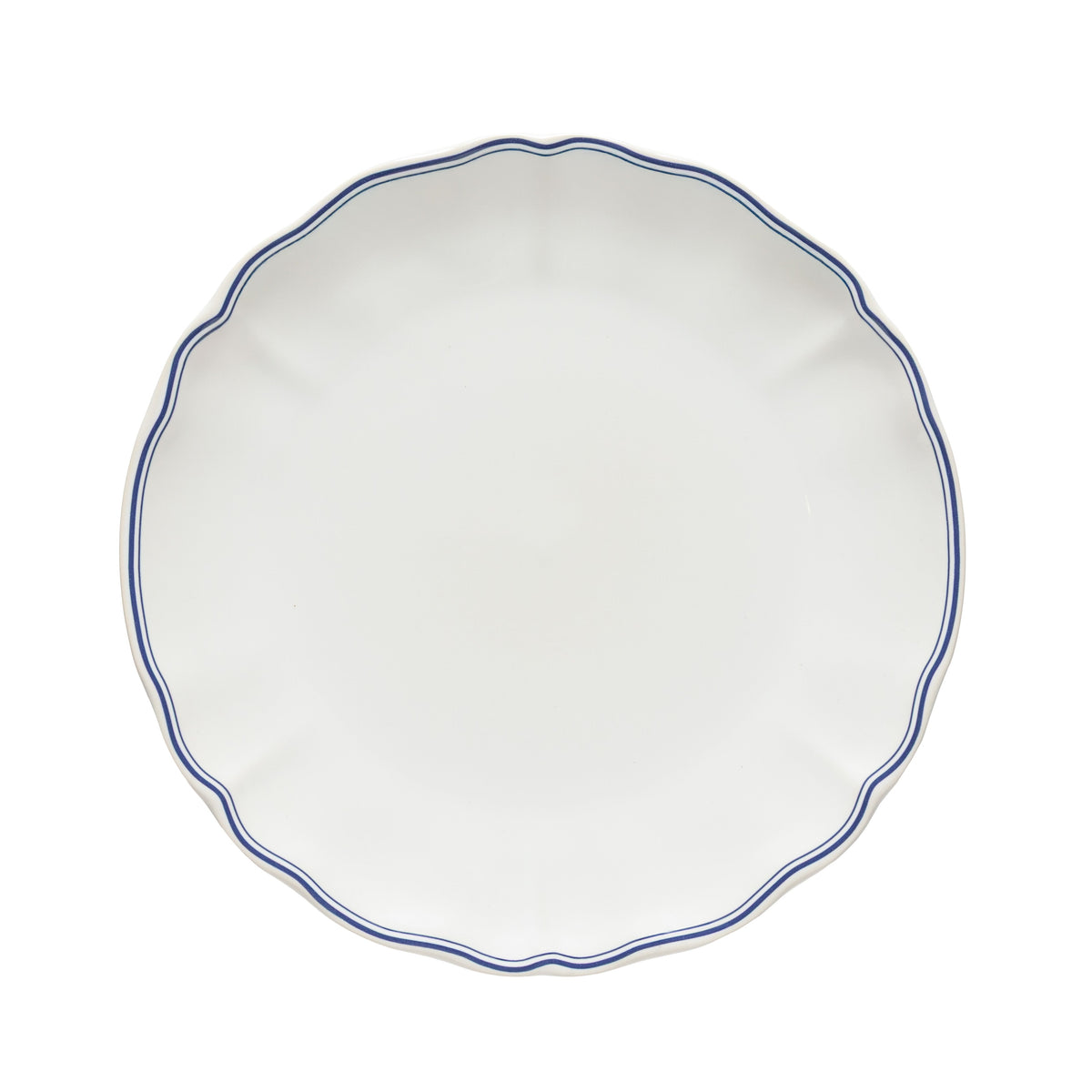Vila White Blue-Rimmed Stoneware Dinner Plate — overall form and detail