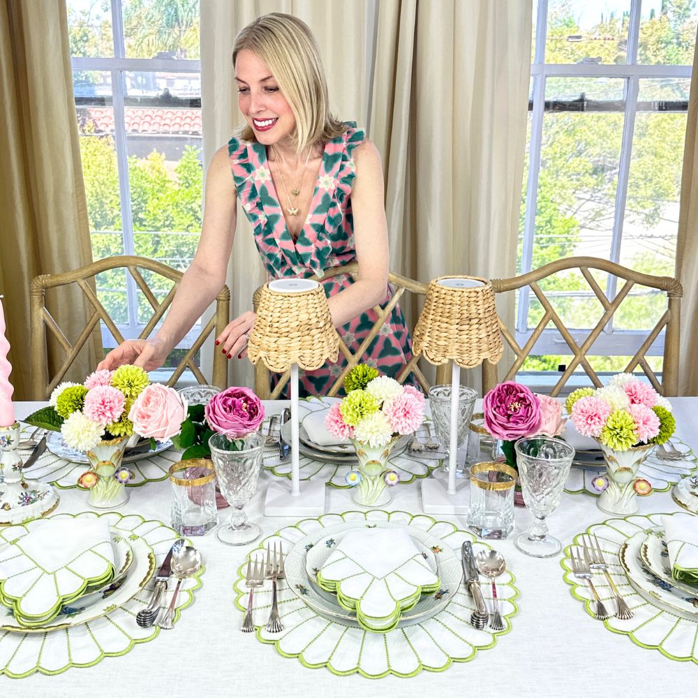 100% Linen - Studio Collection: Pippa Napkin - White/Green (Set of 4)