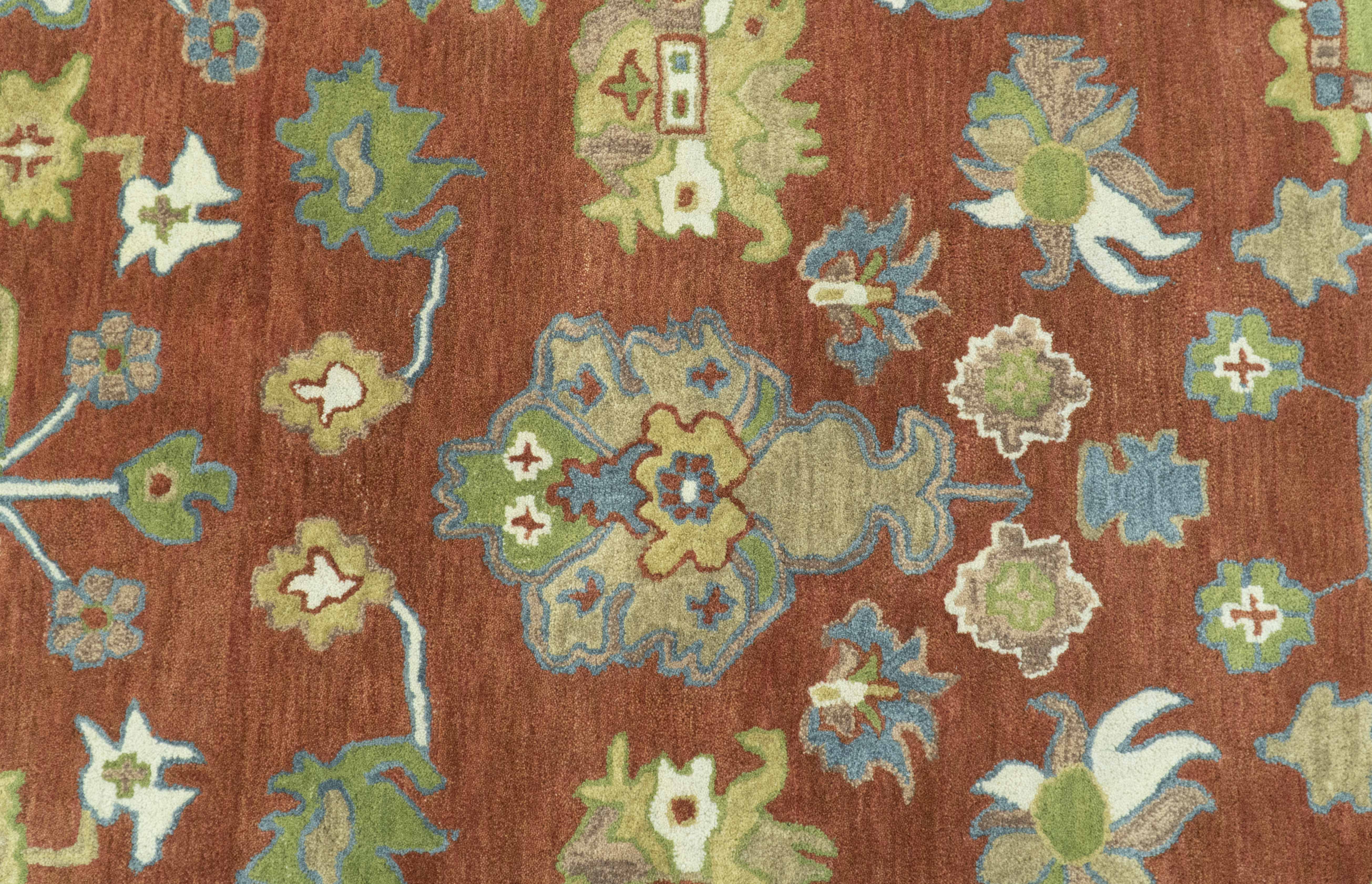 Hand Tufted Wool Area Rug in Rust And Beige with Traditional Oushak Design (8 x 10)