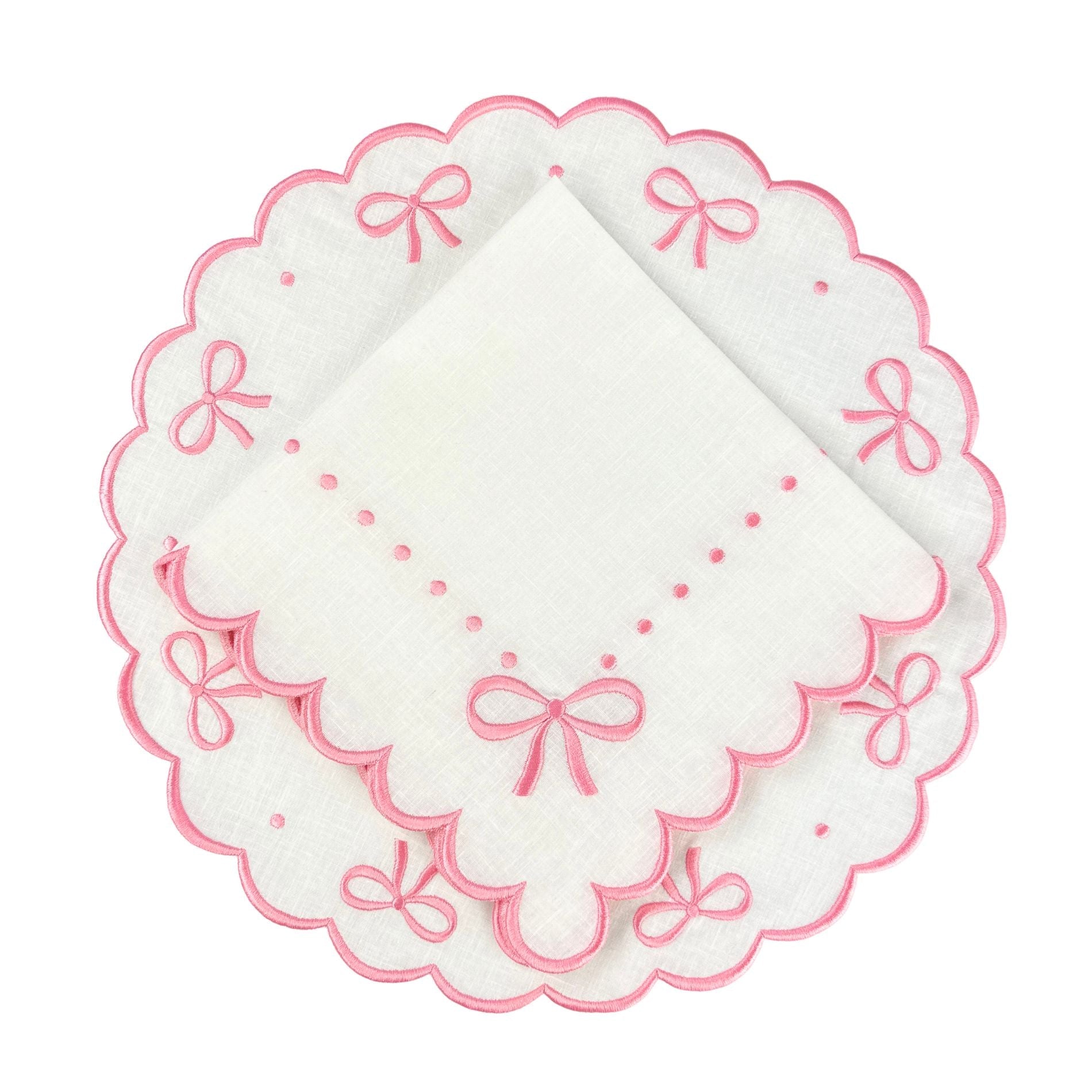 100% Linen - Studio Collection: Juliet Bows Placemats - White/Pink (Set of 4)