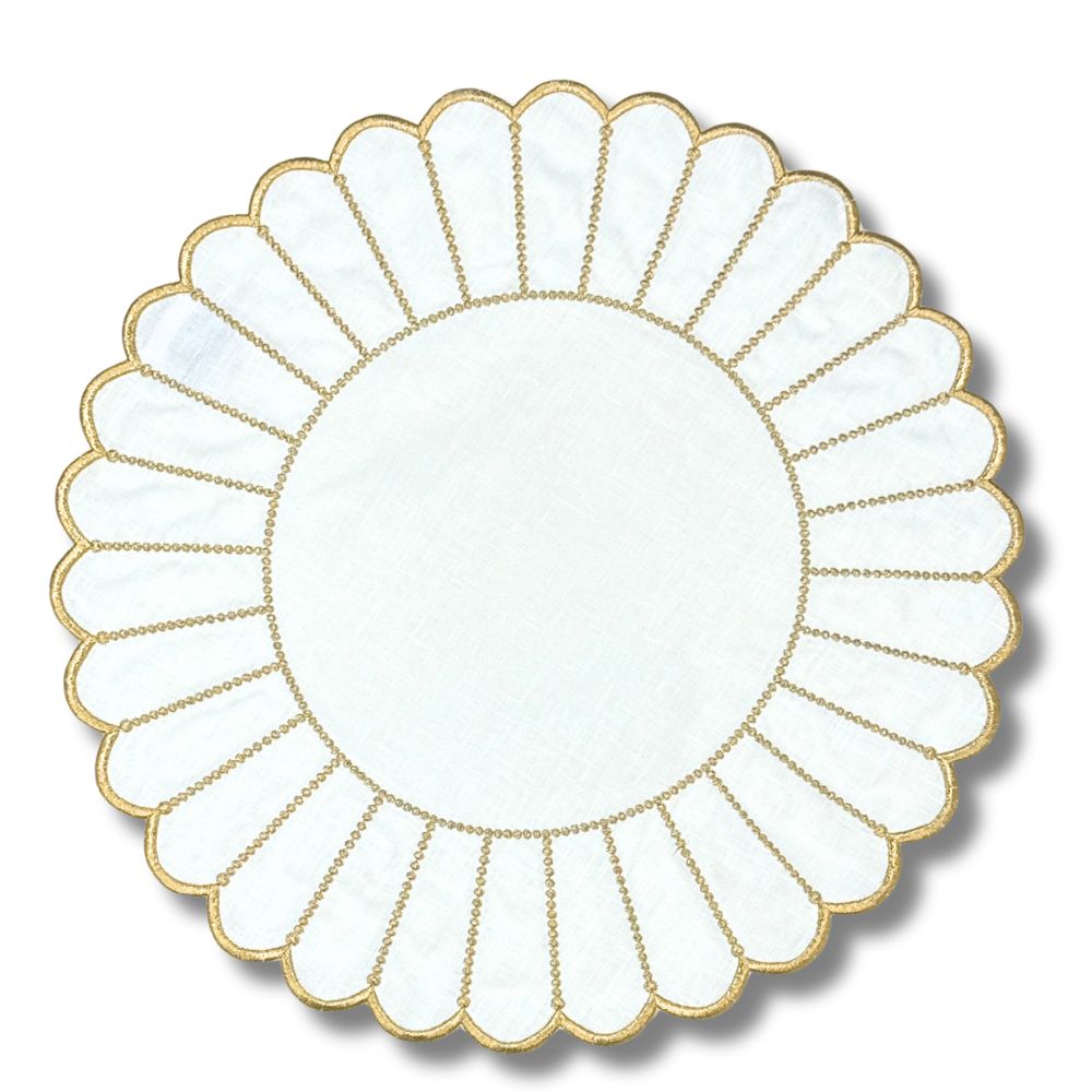 100% Linen - Studio Collection: Pippa Placemat - White/Gold (Set of 4)